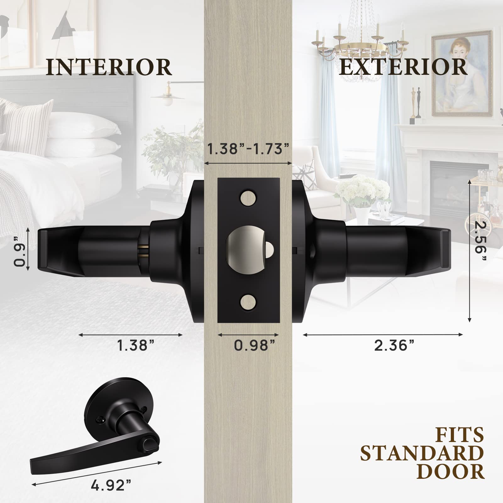 2 Pack Keyed Entry Door Lock - Matte Black for Interior/Exterior Doors
