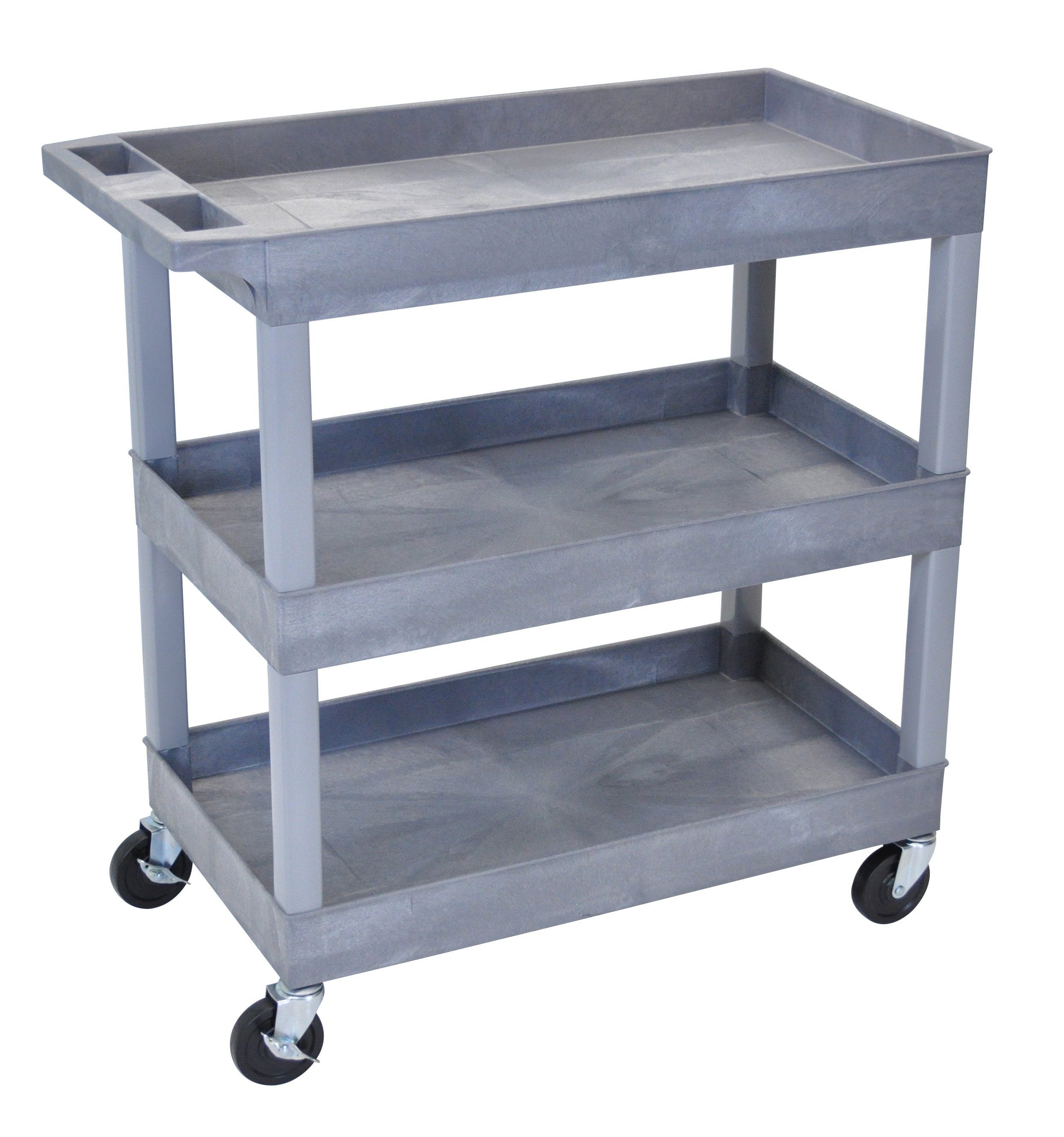 Luxor High Capacity 3-Tier Rolling Utility Cart with Shelves - Gray Storage Organizer for Kitchen, Bathroom, Office or Dorm Room