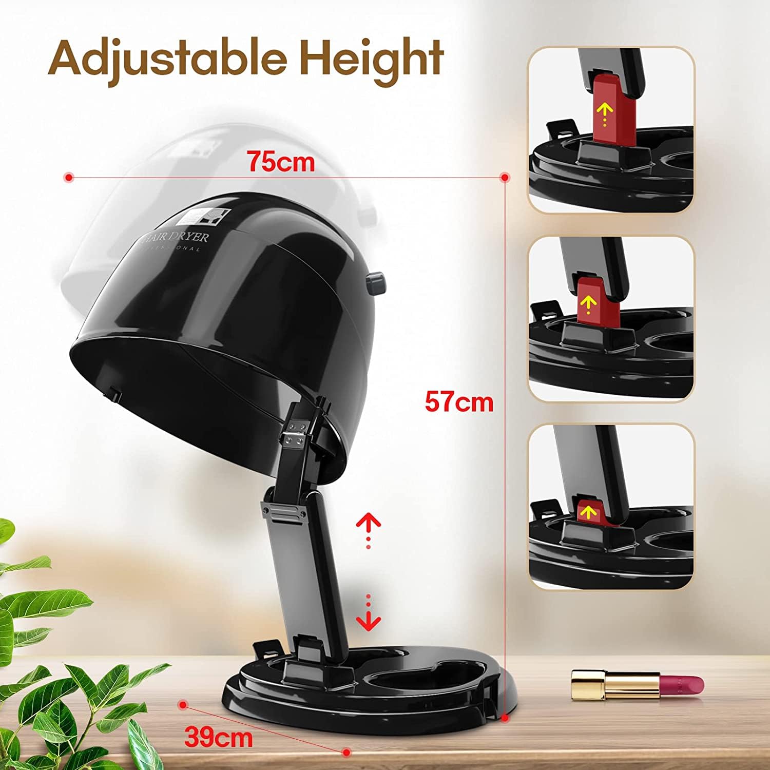 1875W Professional Bonnet Hair Dryer with 3 Heat Settings & Ceramic Tourmaline Technology - Portable Salon & Home Hair Dryer for Women - Perfect for Curly Hair, Deep Conditioning & At-Home Styling