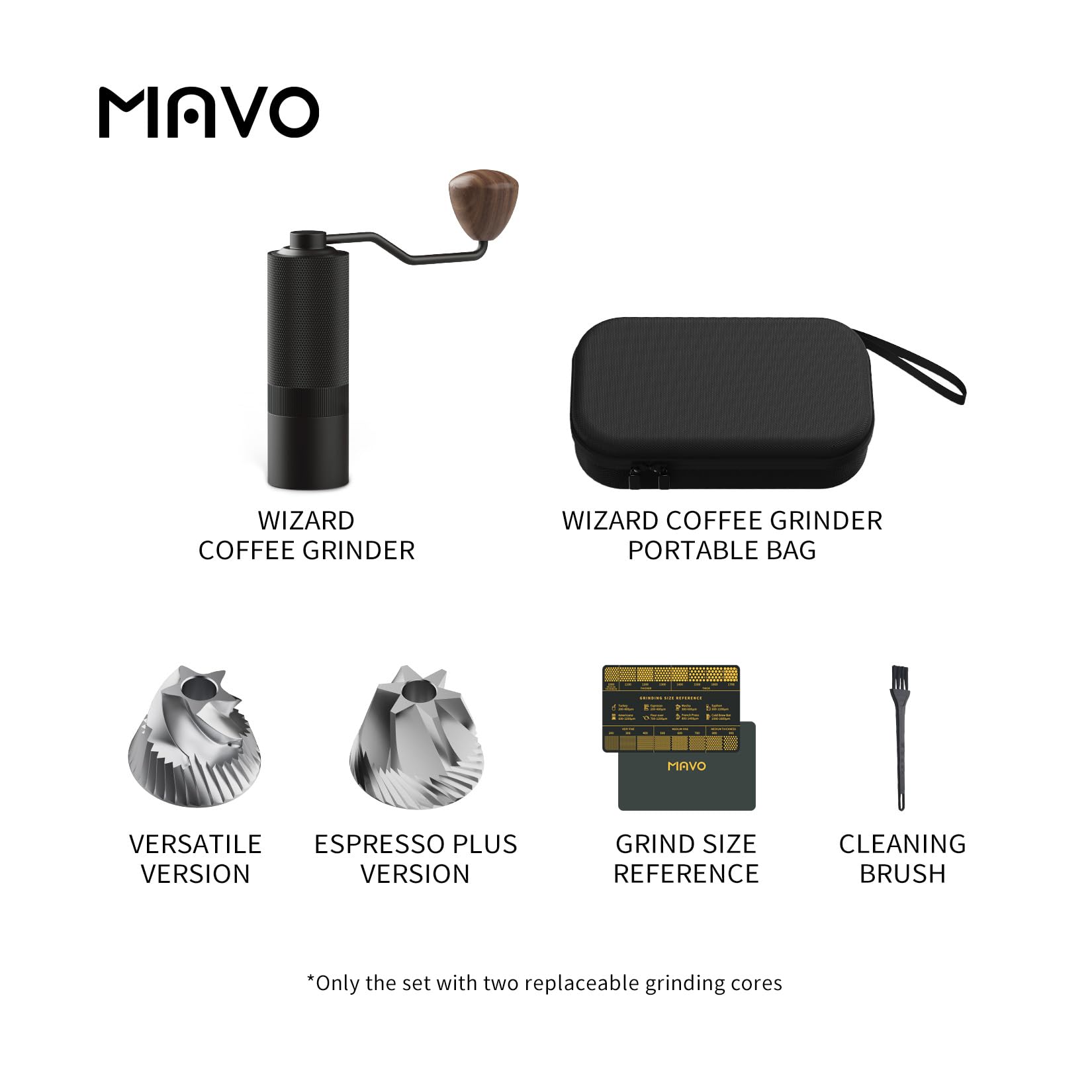 Premium MAVO Manual Coffee Grinder - 25g Capacity with 2 CNC Stainless Steel Conical Burrs (Pentagon & Hexagonal) | Perfect for French Press, Pour Over, Espresso & Travel | Portable Hand Crank Coffee Bean Grinder - Black
