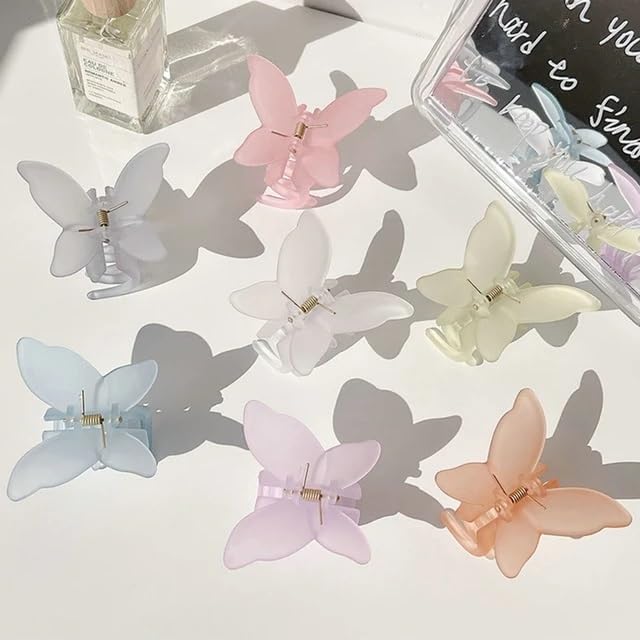 6pcs Pastel Ice Color Double Wing Butterfly Hair Clips - Large Plastic Jaw Clamp Barrette for Women & Girls | Perfect Gift for Mom, Birthday, Party & Everyday Hair Accessories