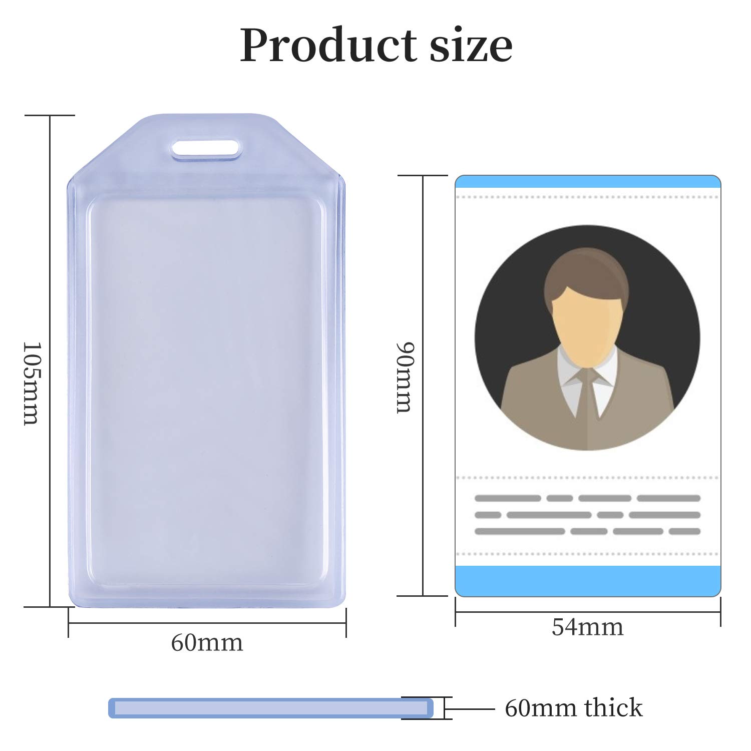 Vetoo 5 Pack Heavy Duty ID Card Badge Holders - Durable Hard Plastic & Soft Silicone Vertical PVC Name Tag Holders for Work, School & Events (Clear, Reusable)