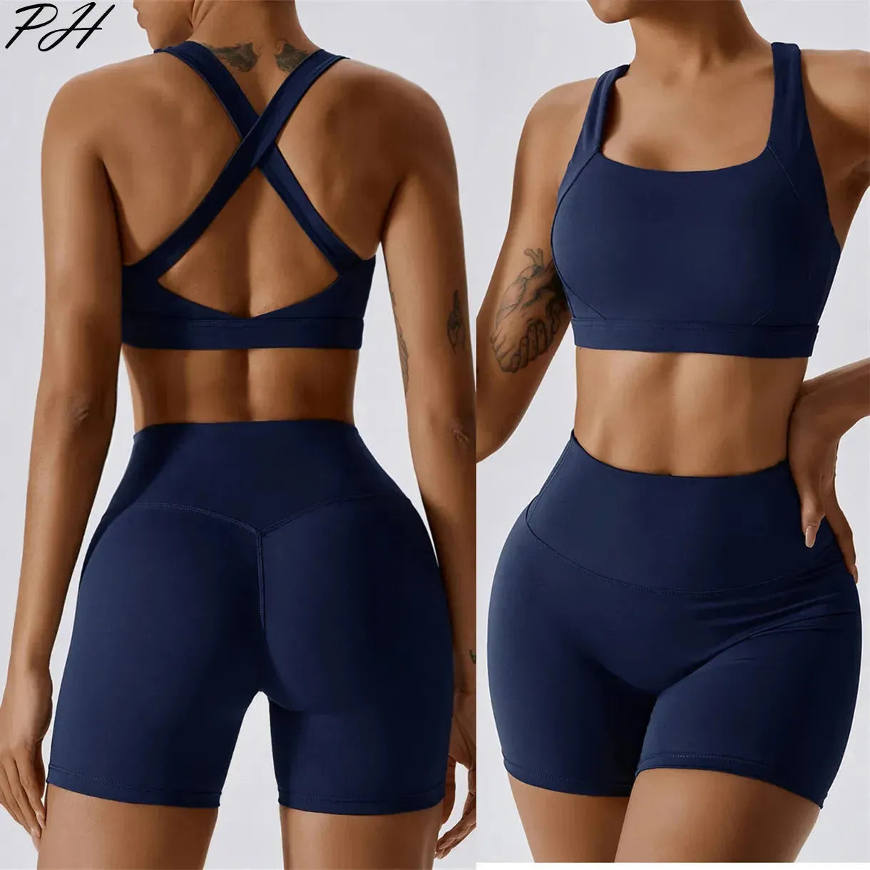 Nude Feeling Yoga Sport Sets for Women - Summer Fitness Workout Clothes with Cross Back Sports Bra & Gym Shorts | Perfect for Yoga, Running, Gym & Outdoor Activities