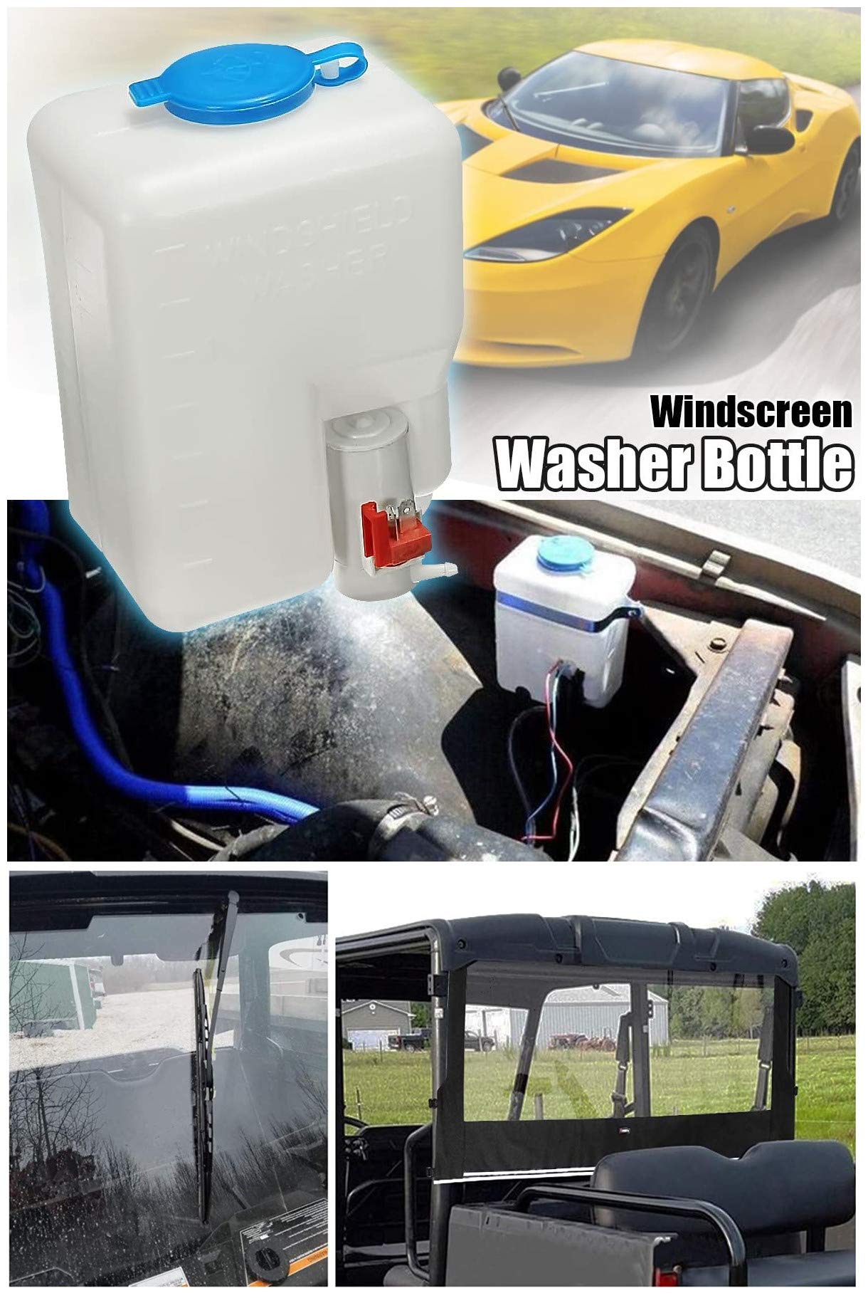 Universal 12V Electric Motor UTV Windshield Wiper Kit with Washer Pump - Fits Polaris RZR, Ranger & More - Hard Coated/Glass Windshields - Multiple Sizes Available - Perfect for Off-Road, Hunting & All-Weather Adventures