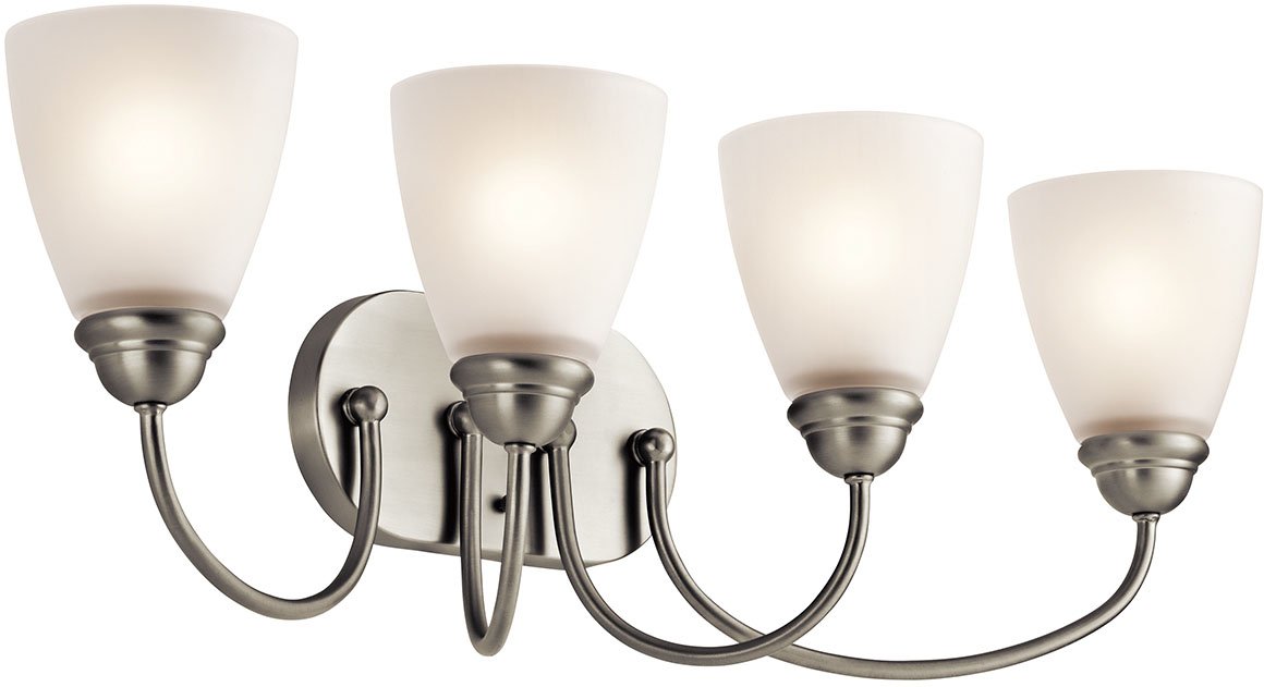 Kichler Jolie 28-Inch 4-Light Bathroom Vanity Light Fixture with Satin Etched Glass Shade in Brushed Nickel Finish - Perfect for Bathroom, Dressing Room and Bedroom Lighting