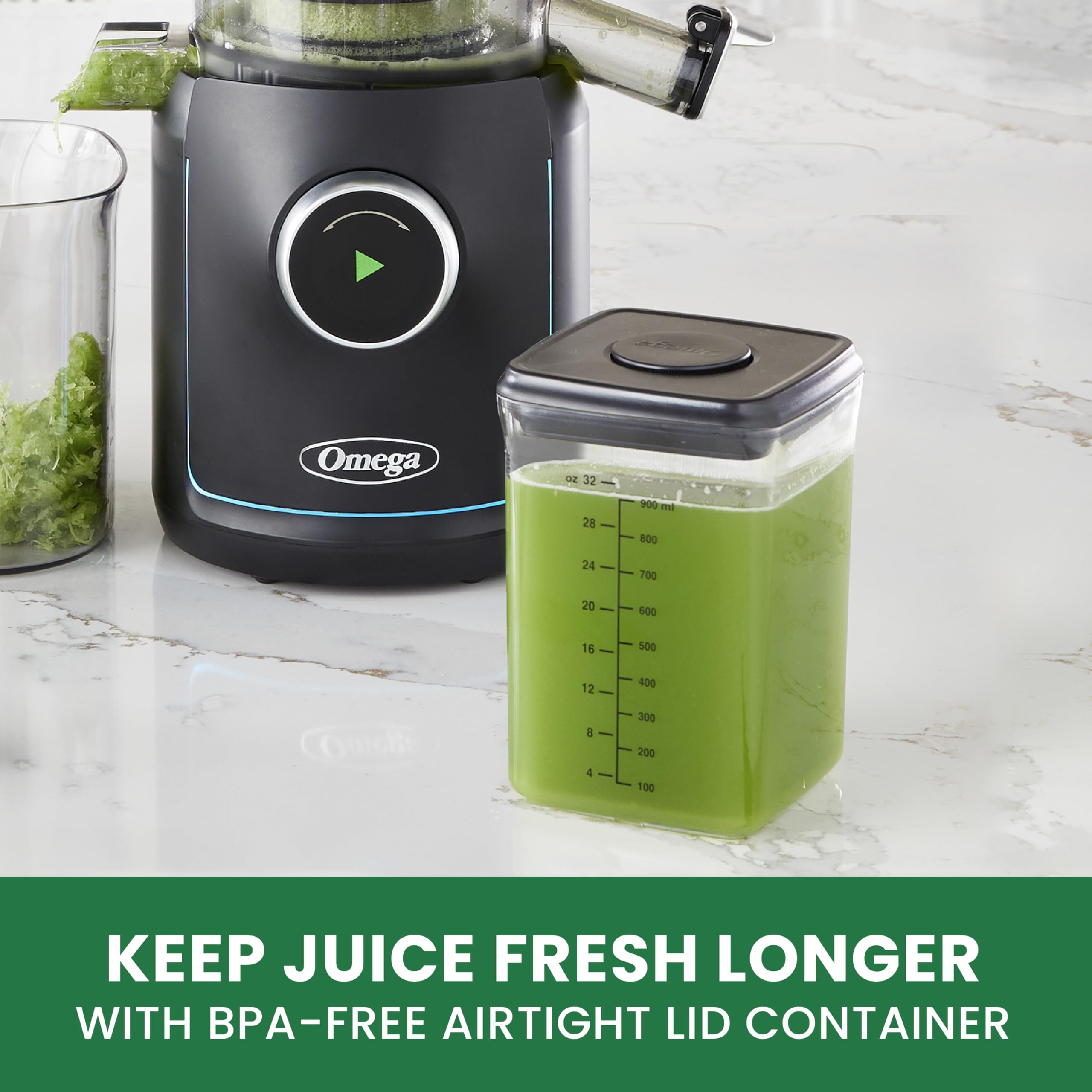 Omega Ultimate Performance Slow Masticating Juicer with Intellidial Technology - Cold Press Fruit & Vegetable Juice Extractor, 64oz Hopper, 4 Juice Glasses, 200W (Black) - Perfect for Healthy Juicing at Home, Detox & Weight Loss