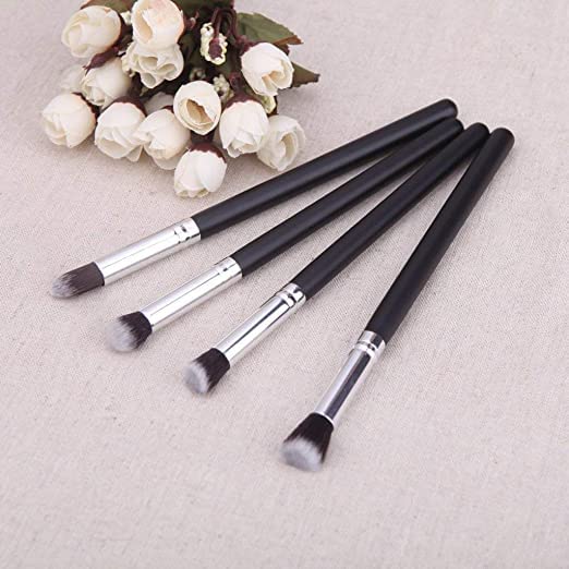 Professional 4-Piece Eye Makeup Brush Set - Foundation, Mascara, Blending & Pencil Brushes for Perfect Eye Makeup | AIR BEAUTY Cosmetic Tools (Black) | Ideal for Daily Makeup, Professional Use & Travel