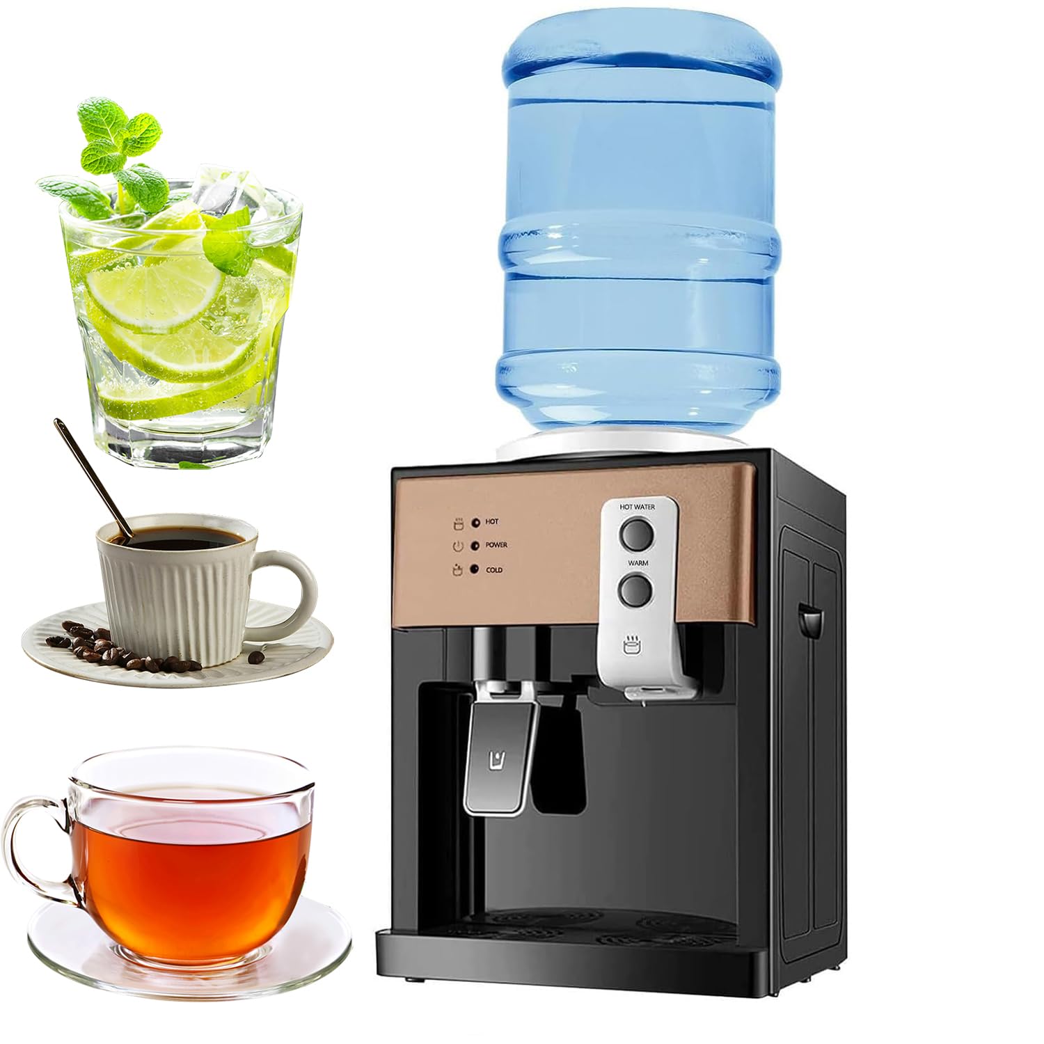 3-Temperature Countertop Water Dispenser - Hot, Cold & Ice Water Cooler with Tap for Home & Office (Brown) | Perfect for Kitchen, Break Room & Workspaces