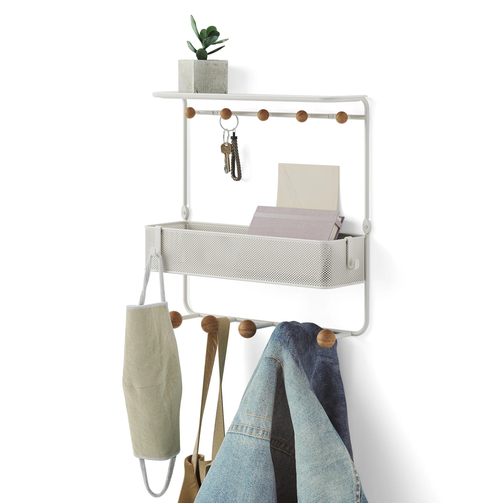 Estique Wall Shelf with Hooks - Space Saving Storage Organizer for Bathroom, Kitchen, Bedroom & Office