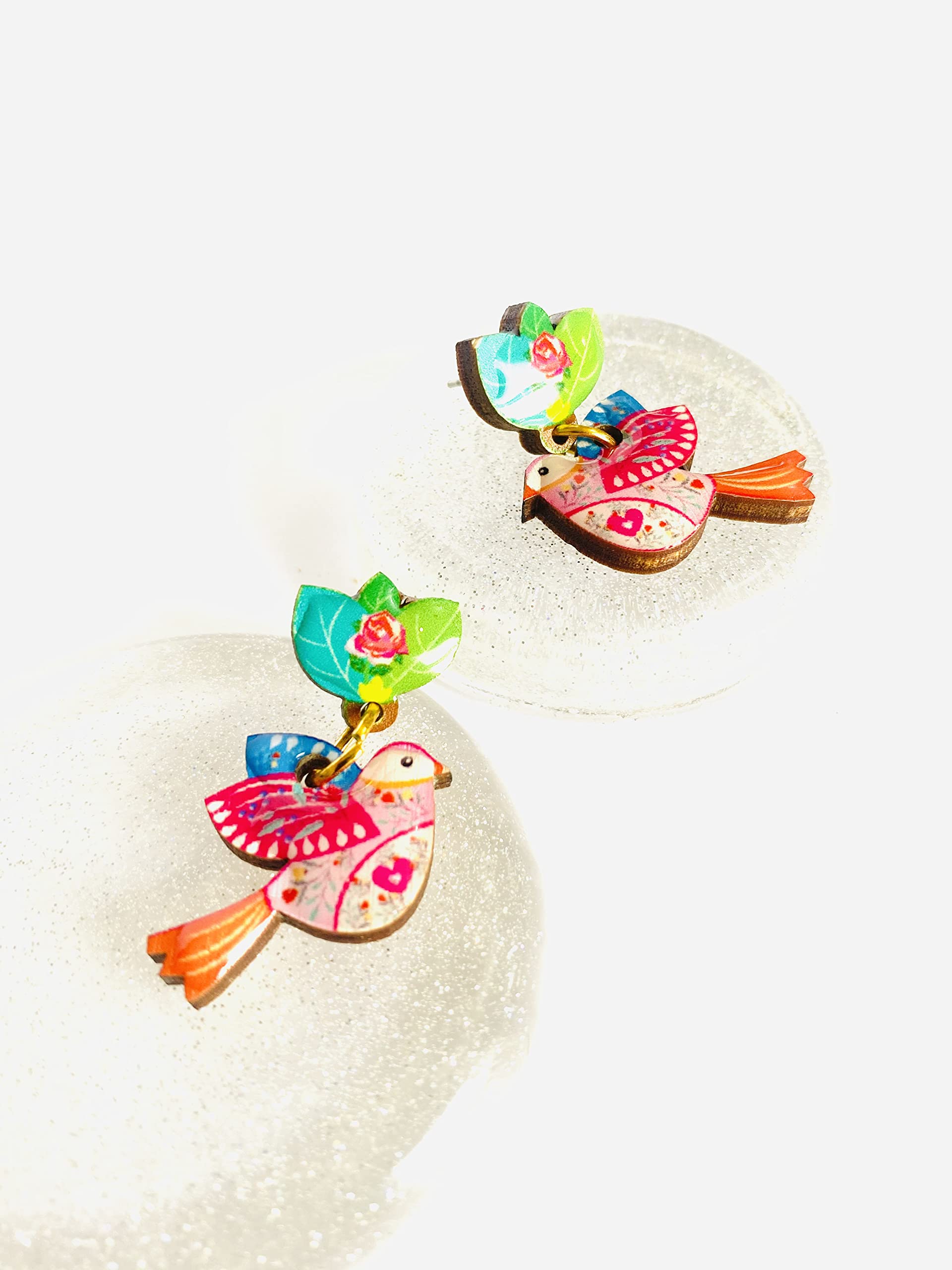 Colorful Bird Earrings for Women - Small Statement Jewelry, Bird Lover Gifts, Leaf & Floral Pastel Summer Earrings - Perfect for Weddings, Parties & Everyday Wear