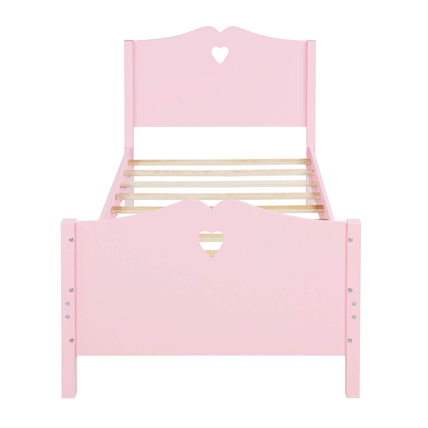 Merax Twin Bed Frame with Headboard and Footboard - Wooden Platform Bed for Kids, Guest Room & Girls Bedroom - Pink Twin Size Bed for Small Spaces, Dorm Rooms & Cozy Bedrooms