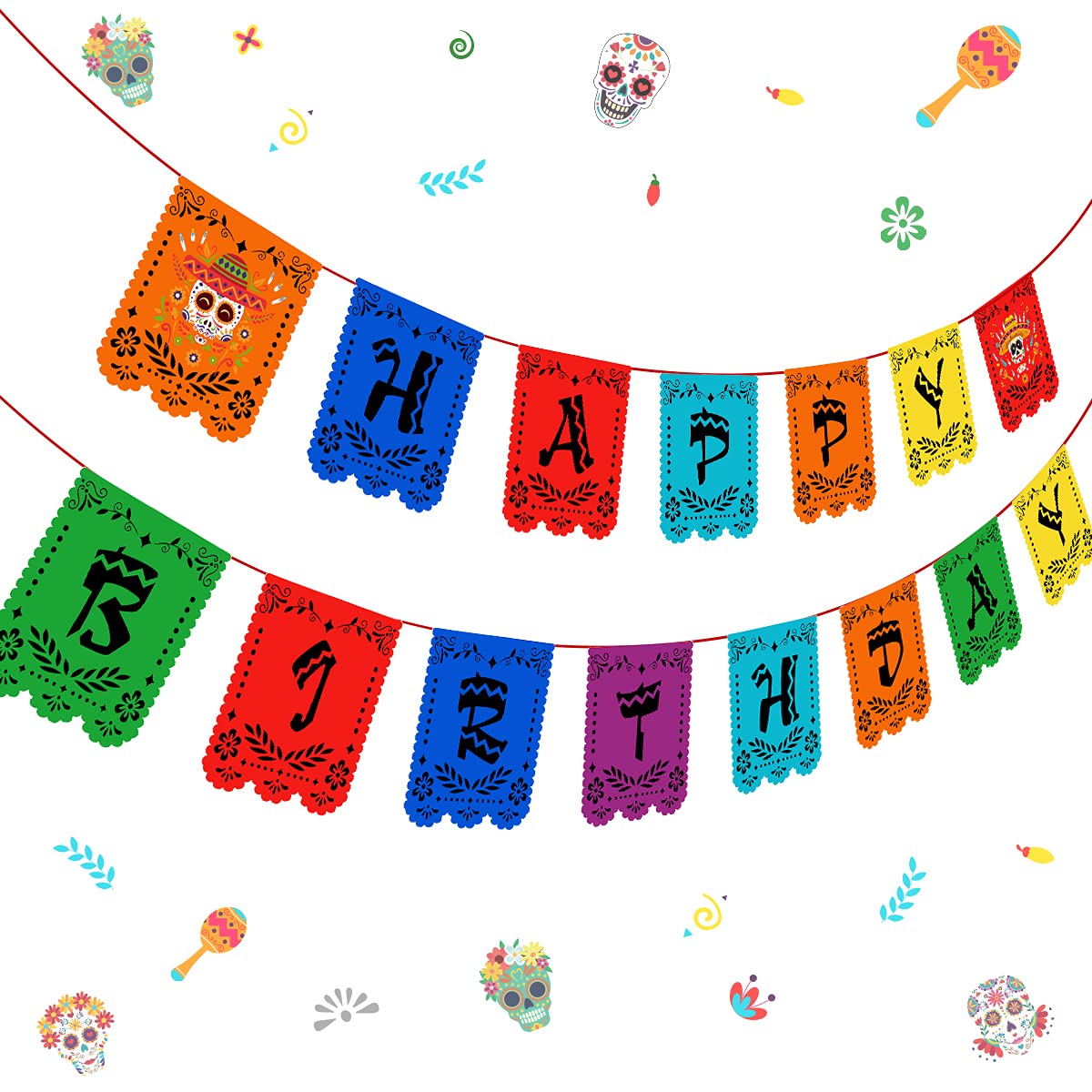 Vibrant Day of the Dead Birthday Banner - Colorful Sugar Skull Party Decor for Halloween & Dia de Los Muertos Celebrations - Perfect for Mexican Festival, Themed Parties & Home Decor