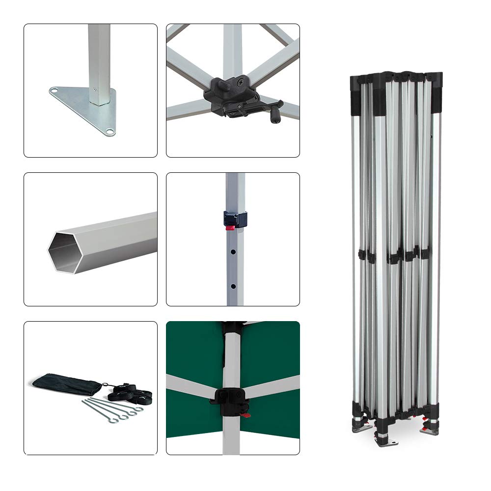 10x15 Instant Canopy Tent with 3 Full Walls & 1 Half Wall - Heavy Duty Waterproof Commercial Canopy Tent with Aluminum Frame - Includes Carry Bag & Stakes - Perfect for Outdoor Events, Farmers Markets, Camping & Backyard Parties (Green)