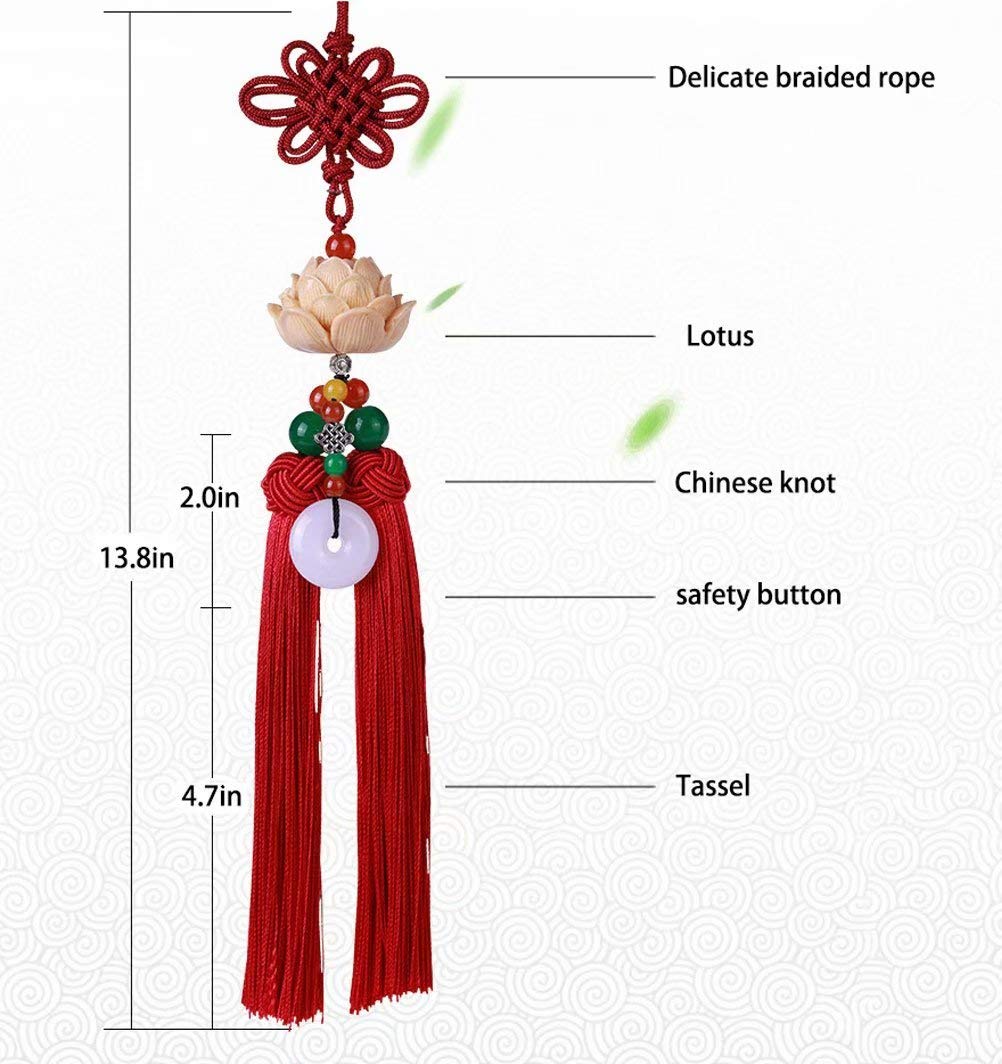 Crystal Lotus Car Pendant with Tassel - Yellow Chinese Knot Hanging Ornament for Car Interior Decoration | Perfect for Rearview Mirror, Dashboard & Gift Giving