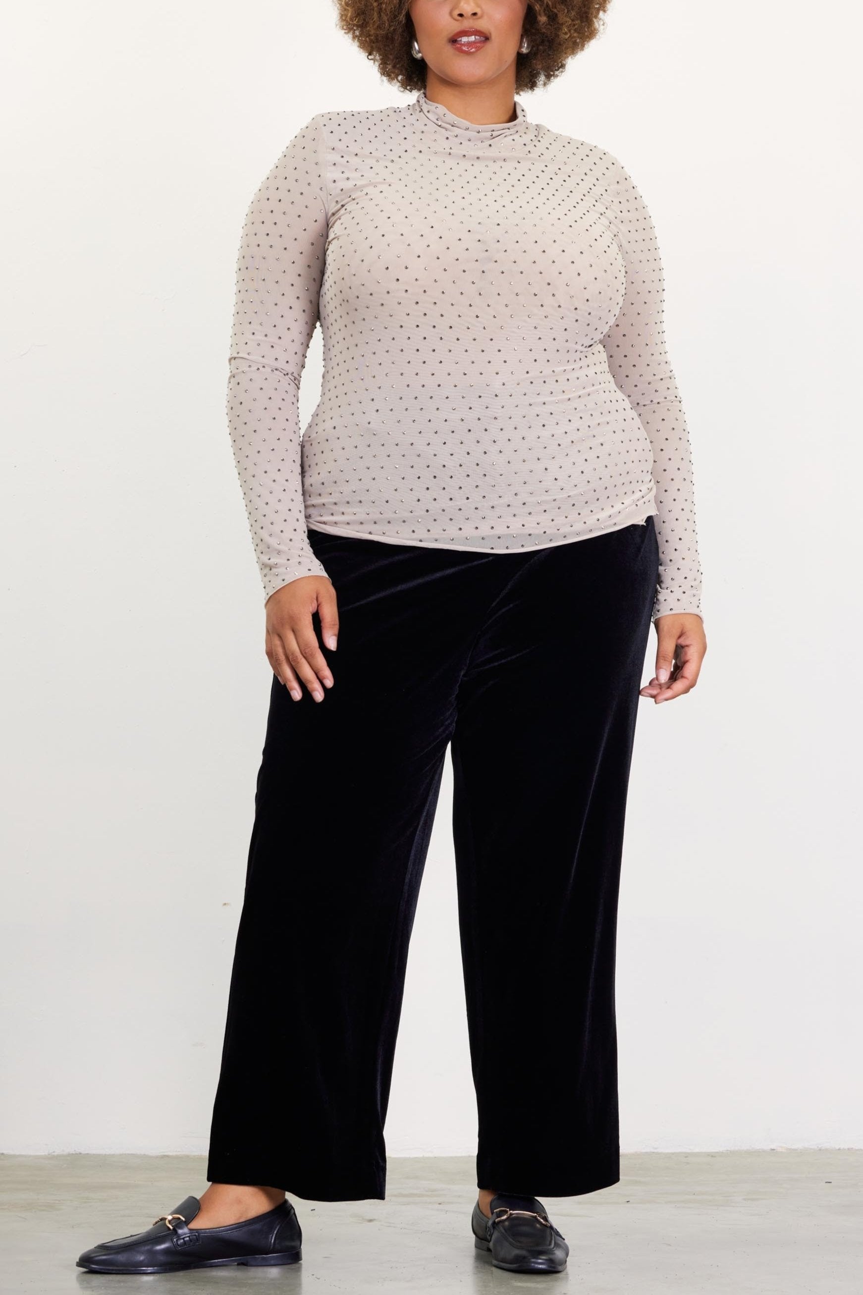 Finding My Sparkle Mesh Top - Beige Extended Sizes | Trendy Women's Fashion for Parties & Night Out