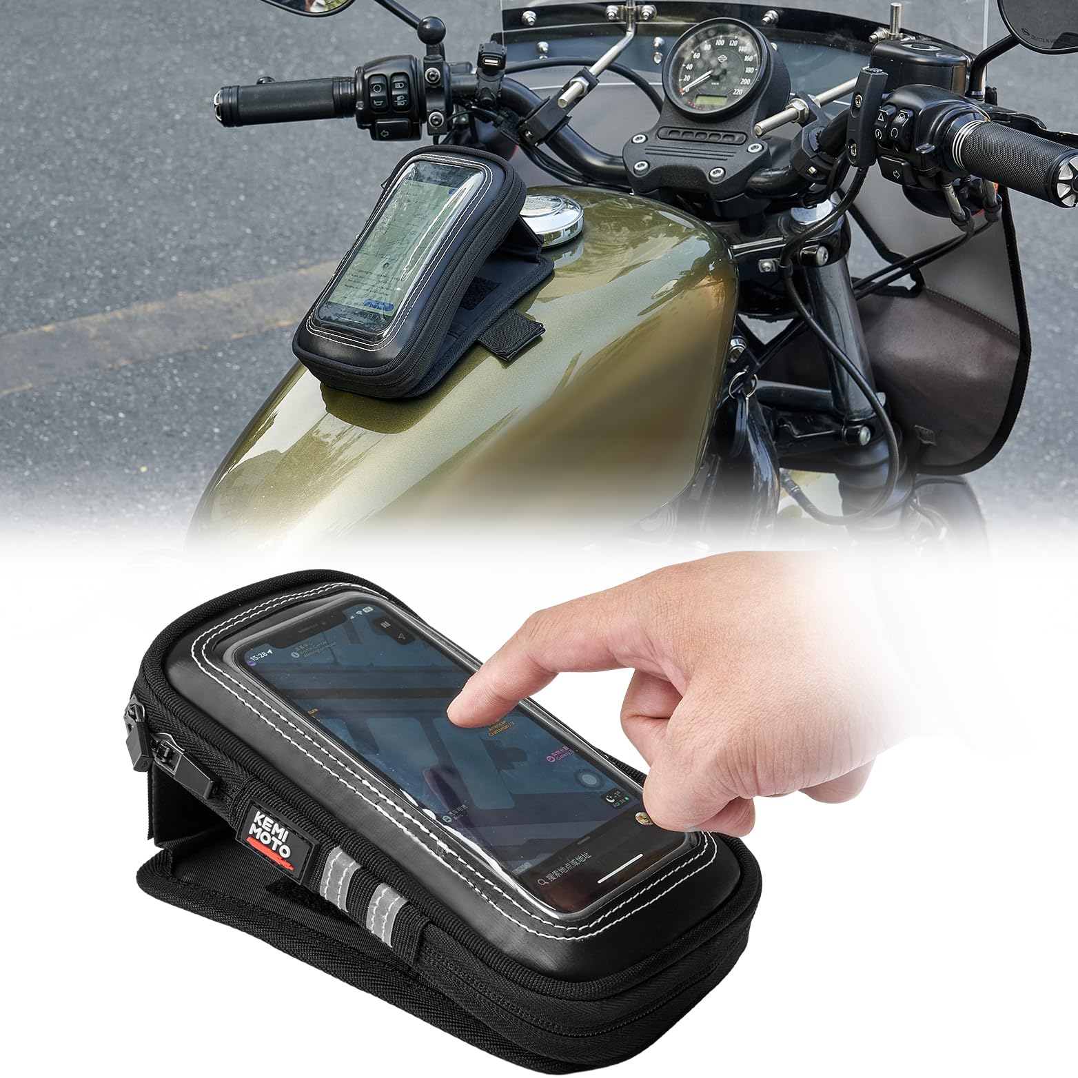KEMIMOTO Universal Motorcycle Phone Holder - Waterproof Magnetic Tank Bag Case for Phones up to 6.5