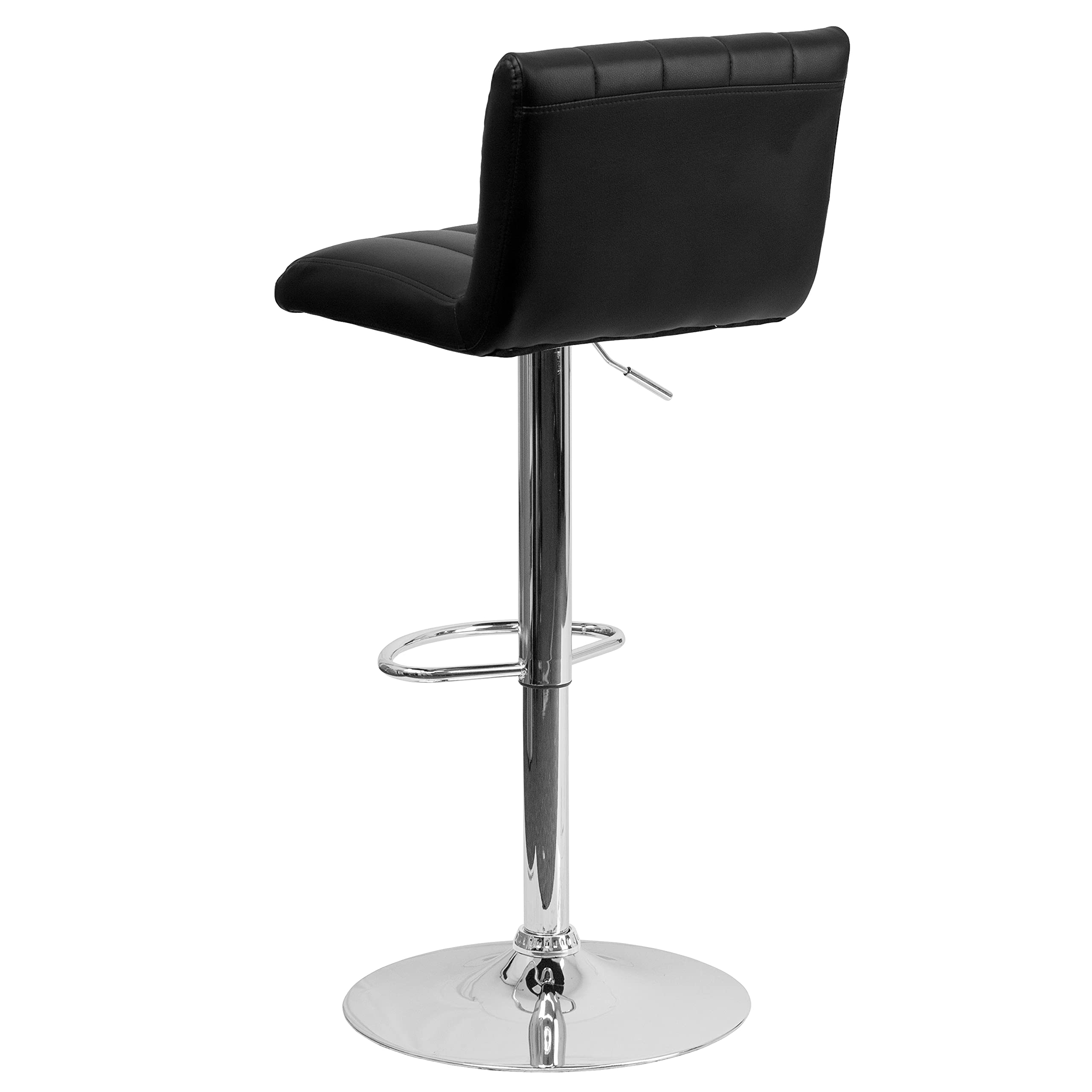 EMMA & OLIVER Black Vinyl Adjustable Height Bar Stool with Vertical Stitch Back - Modern Kitchen Island & Counter Height Stools for Dining, Bar, or Home Decor