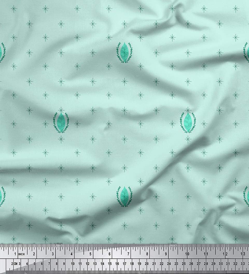 Soimoi Moss Green Georgette Fabric by The Yard - 42 Inch Wide - Leaves & Asterisk Print - Lightweight Draping Material for Dresses, Scarves & Home Decor