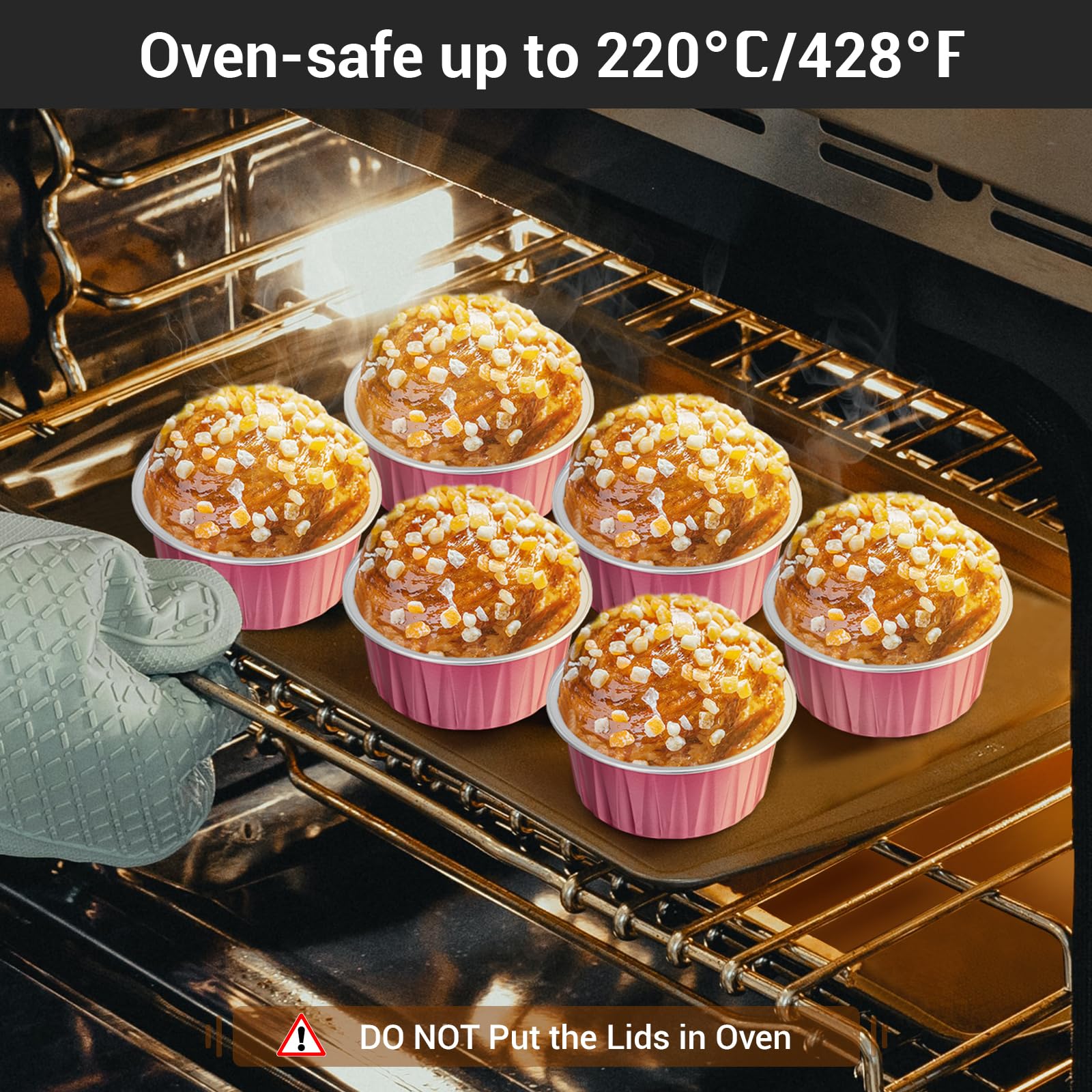 EUSOAR 30-Pack 5oz Disposable Aluminum Baking Cups with Lids - Reusable Foil Muffin Liners, Mini Pie Pans for Cupcakes, Creme Brulee & Desserts - Perfect for Home Baking, Parties & Catering