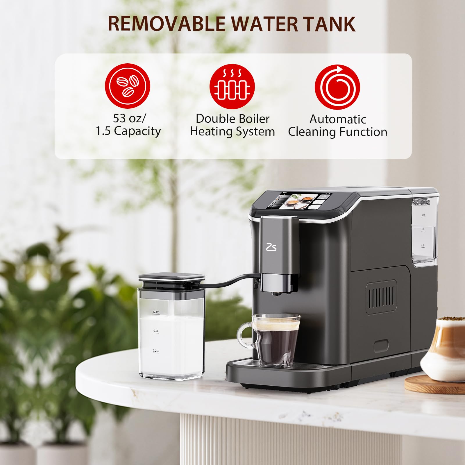 **Automatic Espresso Machine with Milk Frother - 20 Bar Pressure, Adjustable Grind Size (1-15 Levels), Built-In Bean Grinder, Touch Screen - Perfect for Home Baristas & Coffee Lovers (Ideal for Espresso, Latte, Cappuccino)**