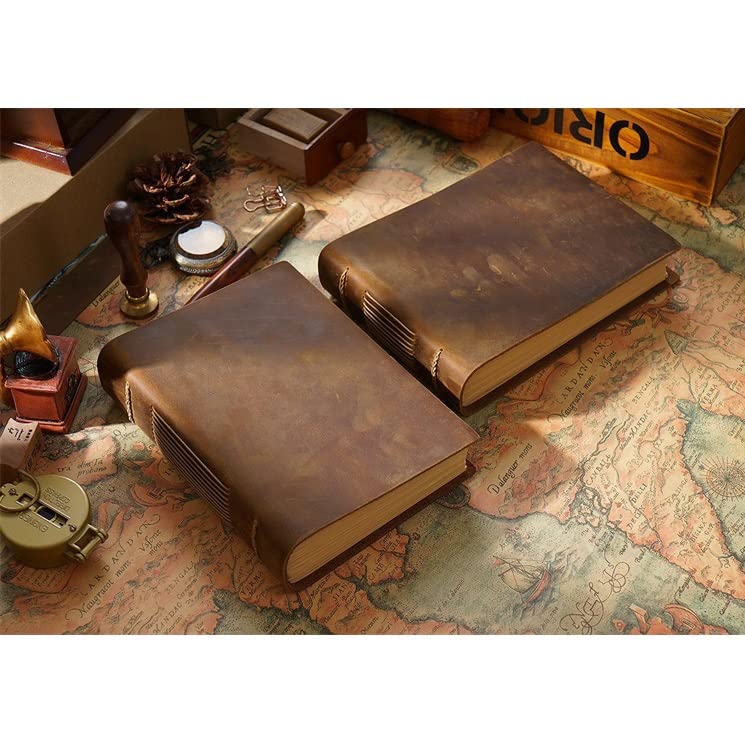 BAPYZ Handmade Leather Notebook Cover - Retro Journal & Sketchbook with 400 Blank Kraft Pages - Perfect Gift for Teachers & Students (Color: A) | Ideal for Writing, Drawing & Note-Taking in School, Office or Travel