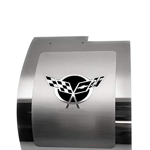 1997-2004 C5 Corvette Alternator Cover with Crossed Flags Inlay - High Polished Stainless Steel - Engine Bay Protection & Custom Style Upgrade for Chevy Corvette C5 Models
