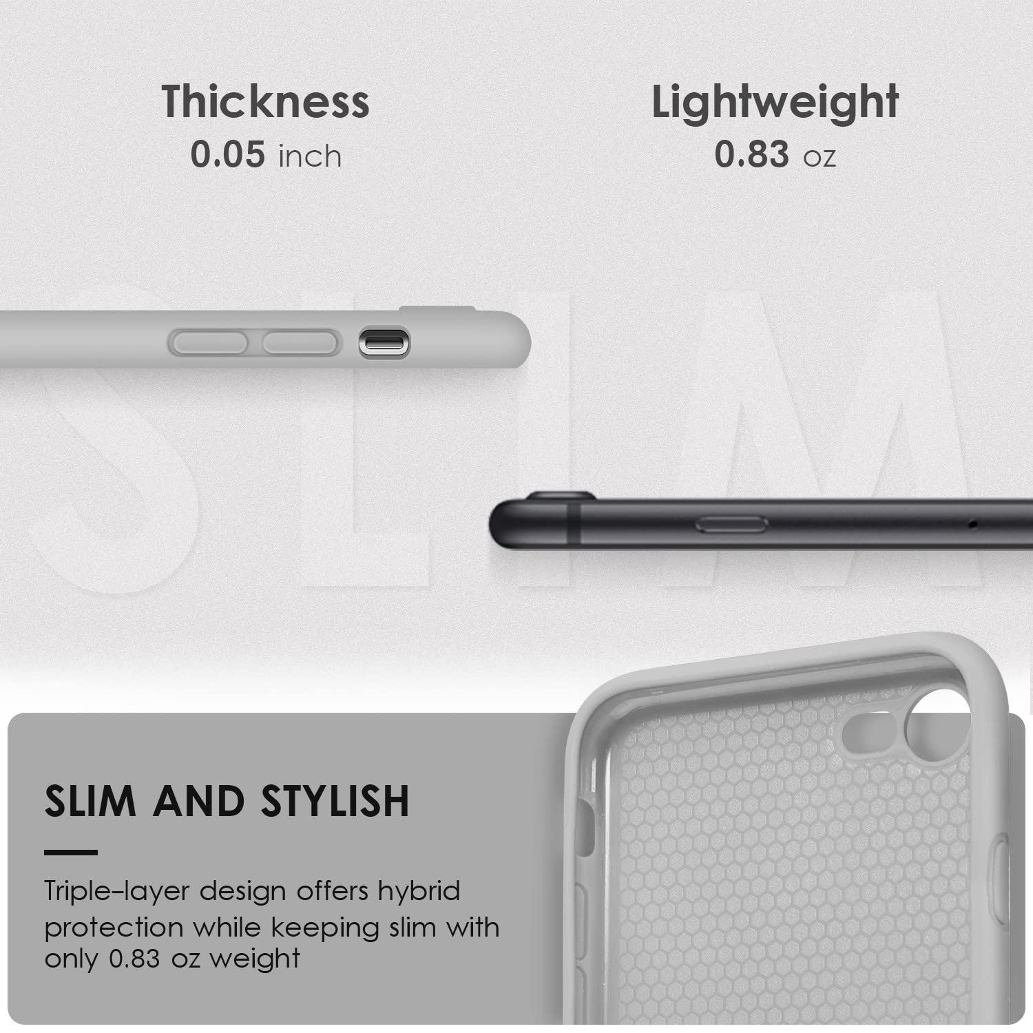 VIKESI Liquid Silicone Phone Case for iPhone SE 2022/2020, iPhone 8 & iPhone 7 (4.7 Inch) - Ultra Soft Protective Cover with Premium Grip for Women, Men & Teens - Stylish Sea Grey Color for Everyday Use & Travel Protection