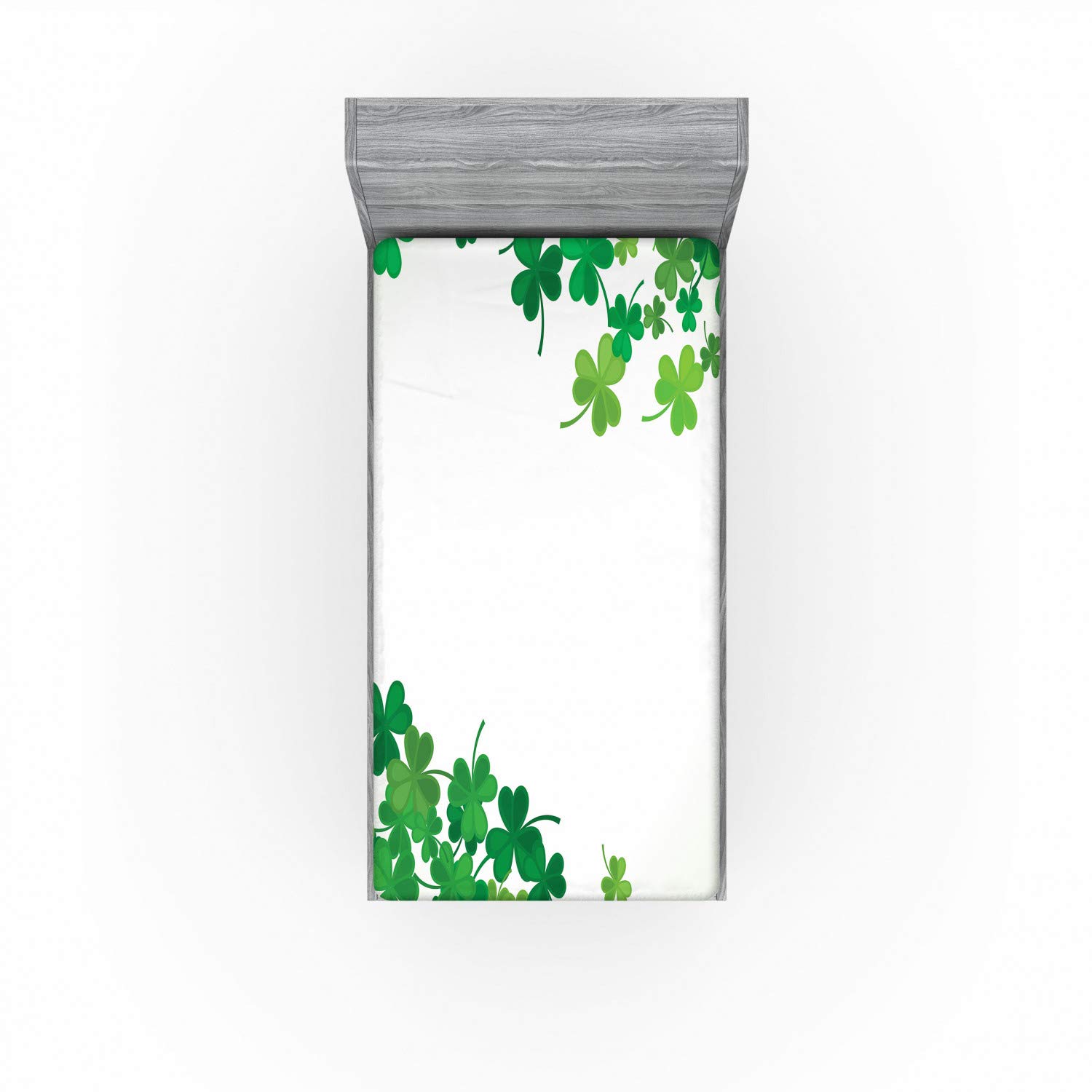 Ambesonne Clover Fitted Sheet - St. Patrick's Day Shamrock Print Bedding with Deep Pocket Elastic, Twin XL Size in Green Fern | Perfect for Holiday Decor, Irish-Themed Bedrooms & Seasonal Celebrations