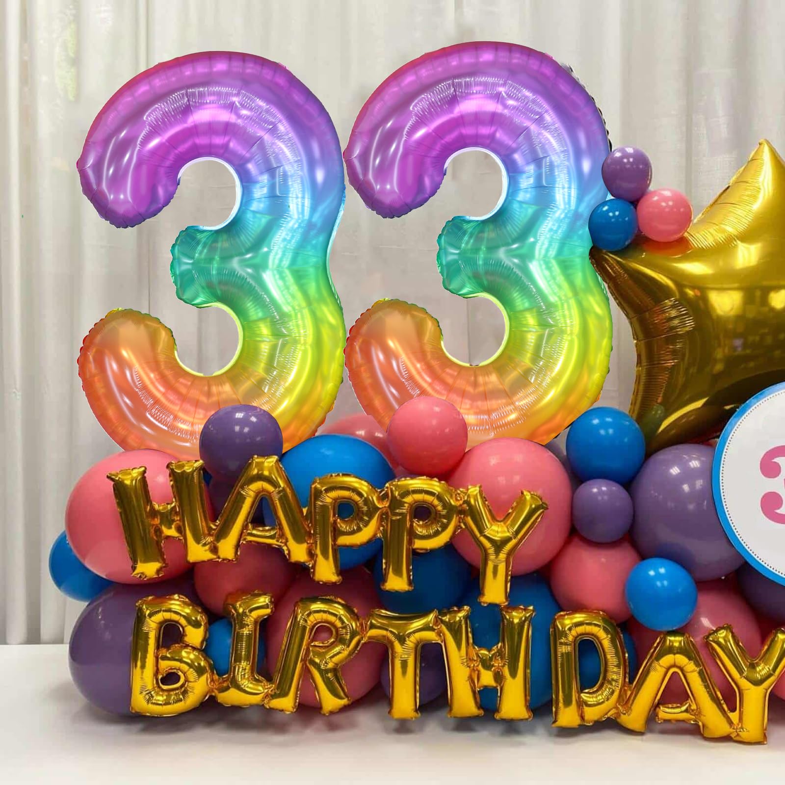 40 Inch Rainbow Number 3 Foil Balloon - Large Mylar Balloons for Birthday Party Decorations, Wedding Anniversary, Baby Shower & Special Events - Perfect for Girls, Boys, Party Backdrops & Photo Booth Props