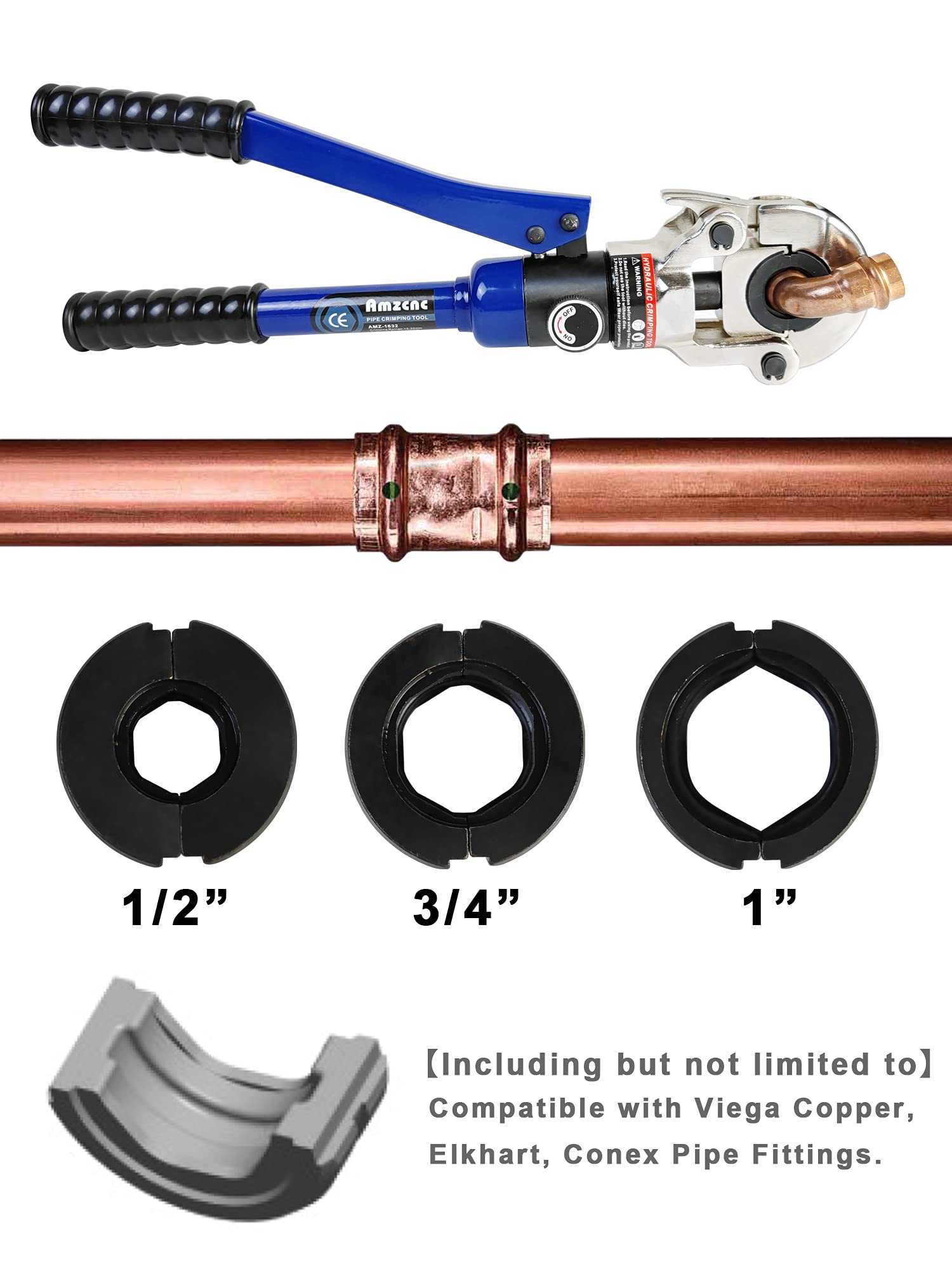 AMZCNC Copper Tube Fittings Hydraulic Pipe Crimping Tool - 1/2