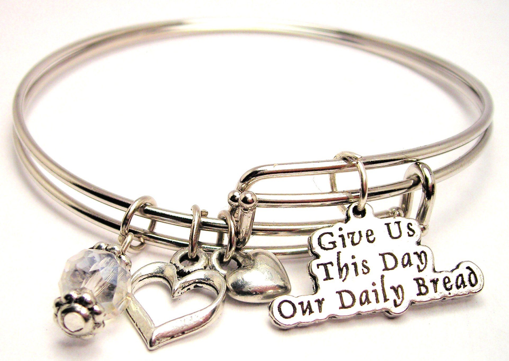 Give Us This Day Our Daily Bread Adjustable Bangle Bracelet - Religious Jewelry for Women, Inspirational Christian Gift, Daily Faith Reminder - Perfect for Church, Prayer & Everyday Wear