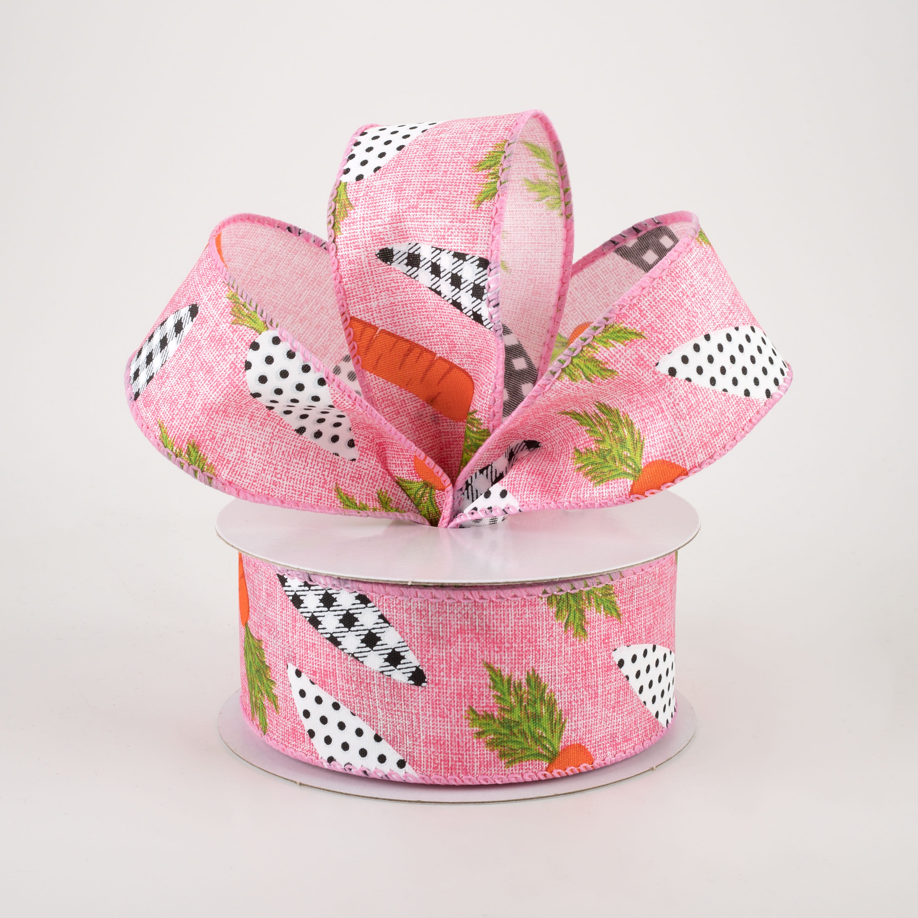 1.5 Inch Linen Black & White Carrots Ribbon: Pink (10 Yards) - Perfect for Gift Wrapping, DIY Crafts, and Party Decorations