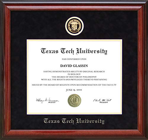 Texas Tech University Diploma Frame with Embossed School Seal - Premium Display for Graduation Diplomas, Certificates & Awards - Perfect for Office, Home or Dorm Decor