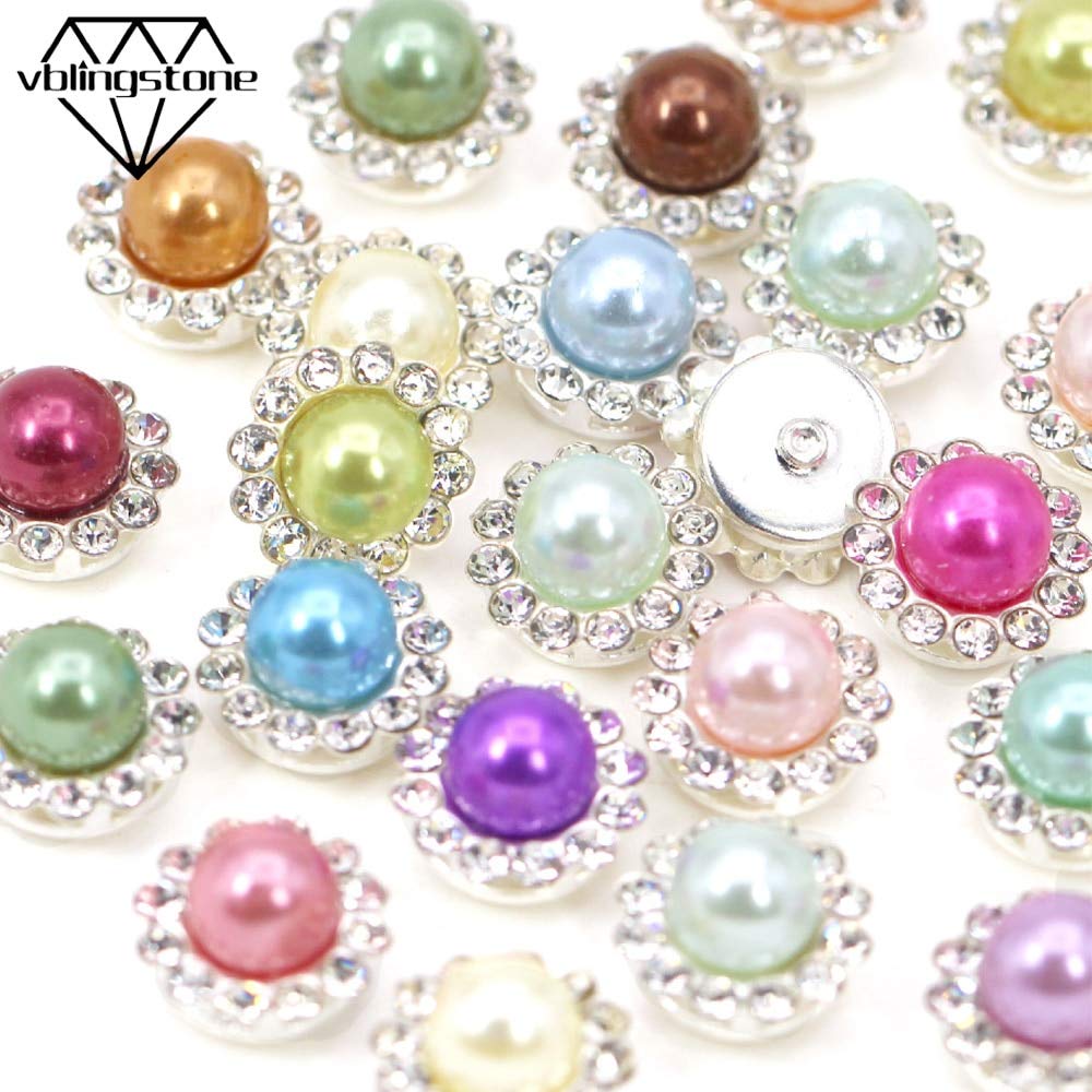 Xuccus 11.8mm Mixed Color Flat Back Rhinestones - 20Pcs Silver Base Claw Cup Pearl Buttons for DIY Sewing, Clothing, Jewelry & Crafts | Perfect for Embellishing Dresses, Bags, Shoes & Accessories