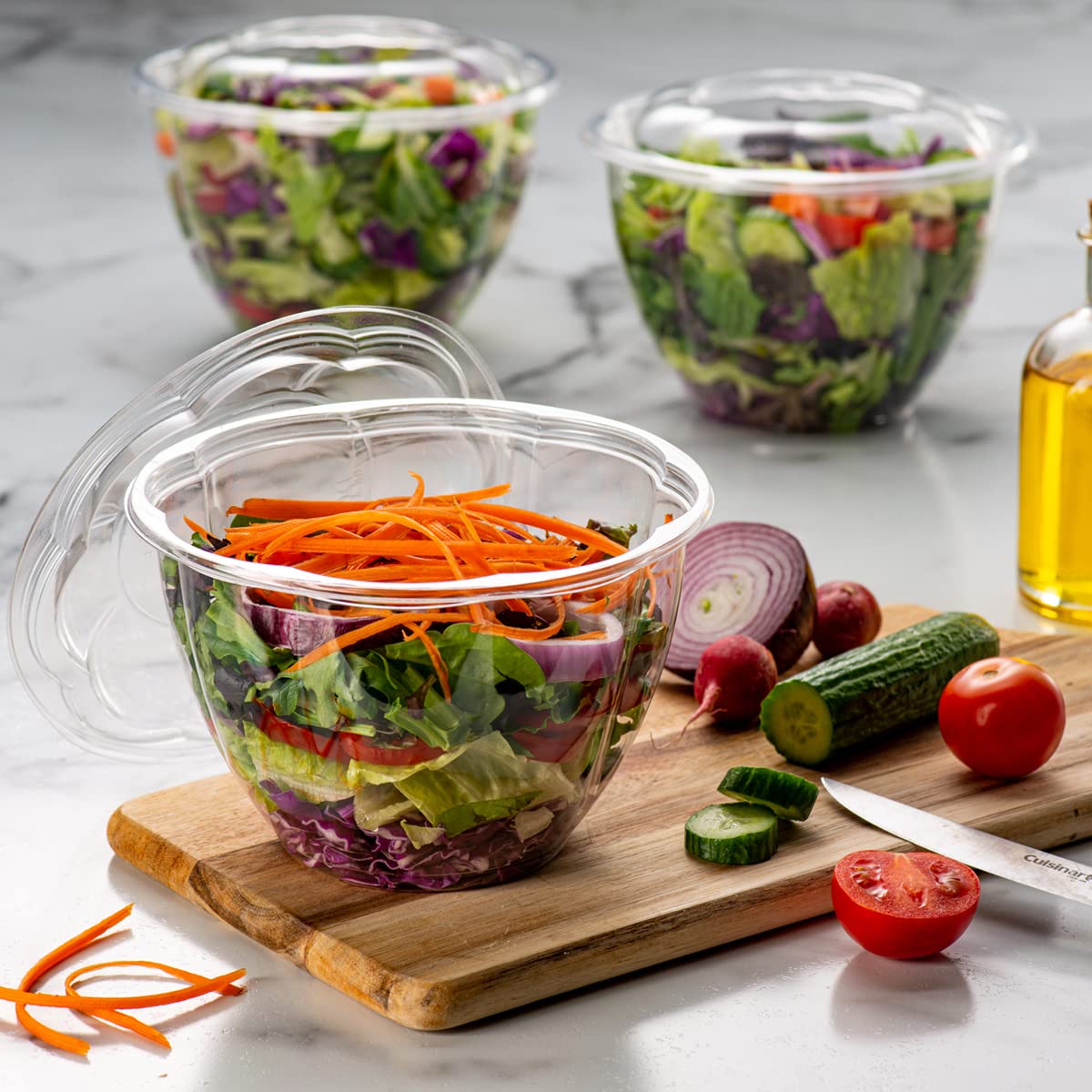 150-Pack 48oz Clear Plastic Salad Bowls with Lids - Airtight Food Storage for Picnics & Meal Prep