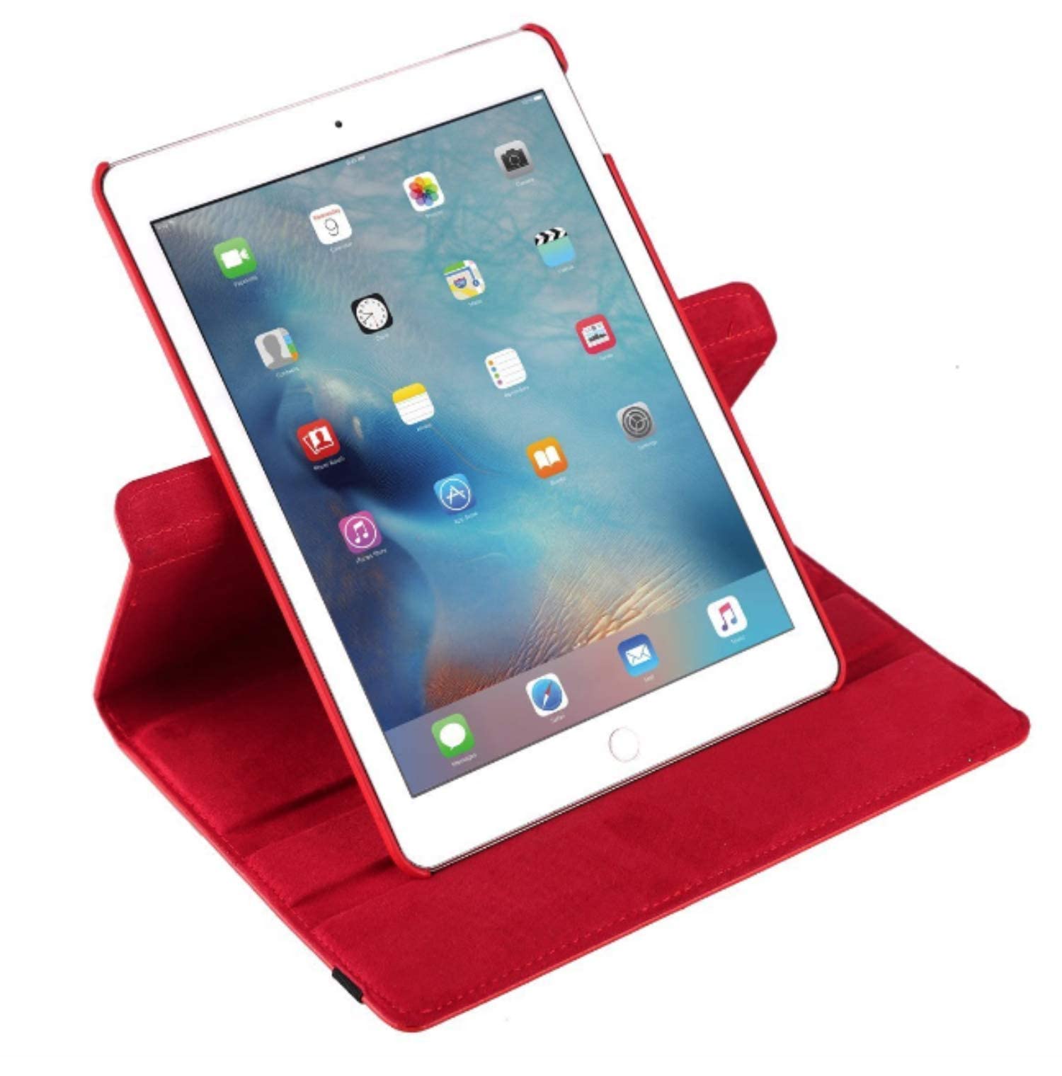 Premium 360° Rotating Stand Case for iPad Air 1st/2nd Gen & iPad 5th/6th Gen (A1474 A1475 A1476) - Auto Wake/Sleep Function - 9.7 Inch Protective Cover (Red) - Perfect for Work, Study & Entertainment