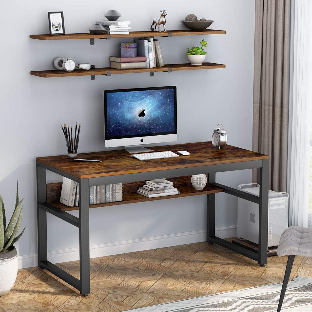 Tribesigns 47-inch Industrial Computer Desk with 2 Floating Shelves - Rustic Brown Home Office Desk with Bookshelf & Tower Shelf | Perfect for Study, Writing & Workspace Organization