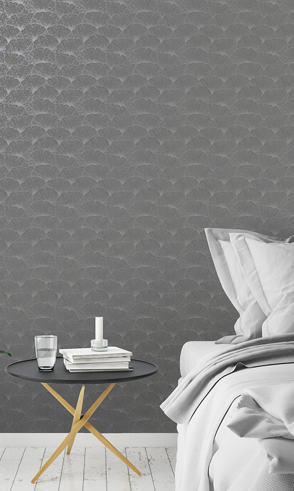 Premium Charcoal Ginkgo Biloba Leaves Peel and Stick Wallpaper - Self-Adhesive Removable Wall Mural for Living Room, Bedroom, Office Decor