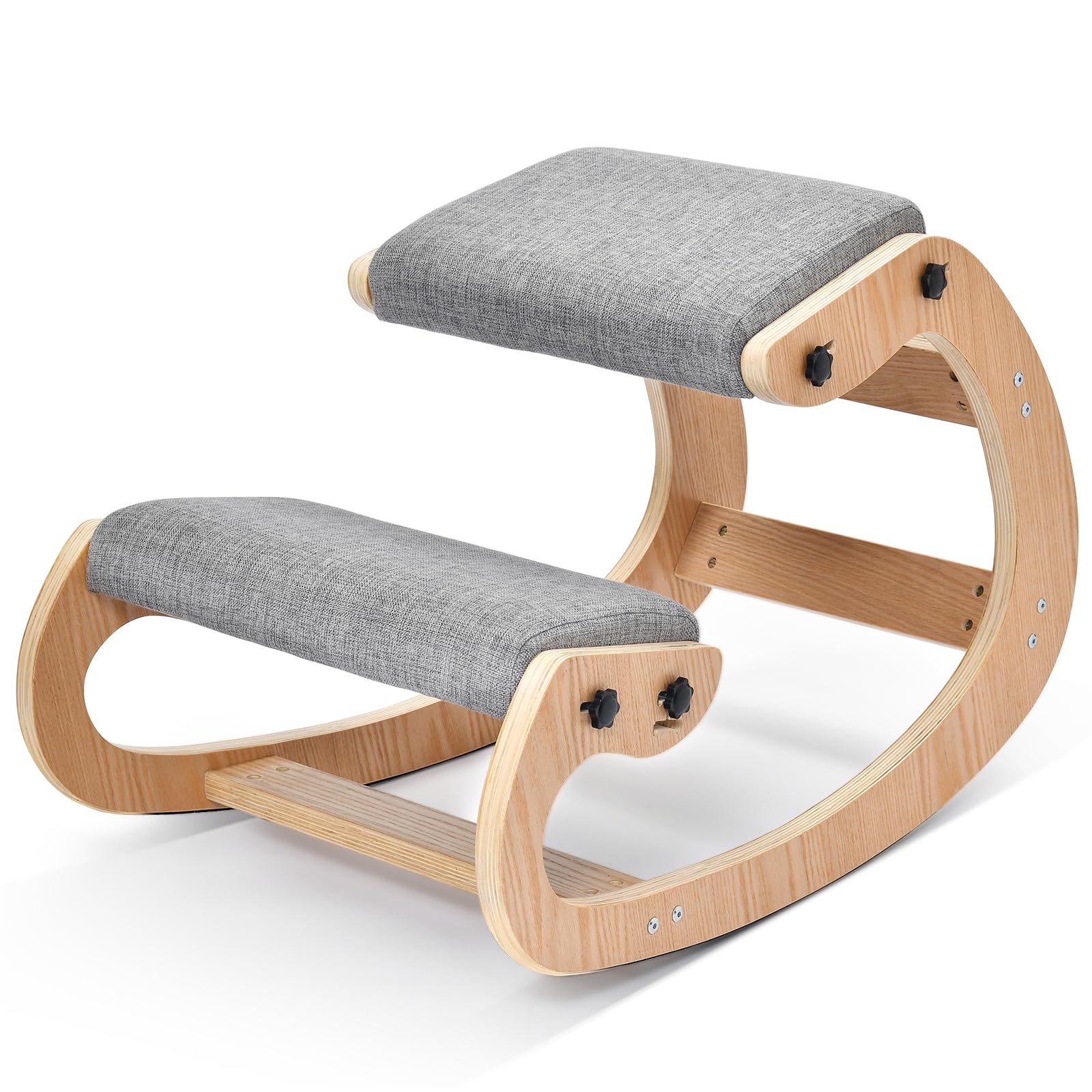 Ergonomic Kneeling Chair for Home Office - Adjustable Wood Rocking Knee Stool with Soft Padding - Natural Neck & Back Pain Relief - Supports Up to 300 lbs - Perfect for Meditation, Yoga & Desk Work