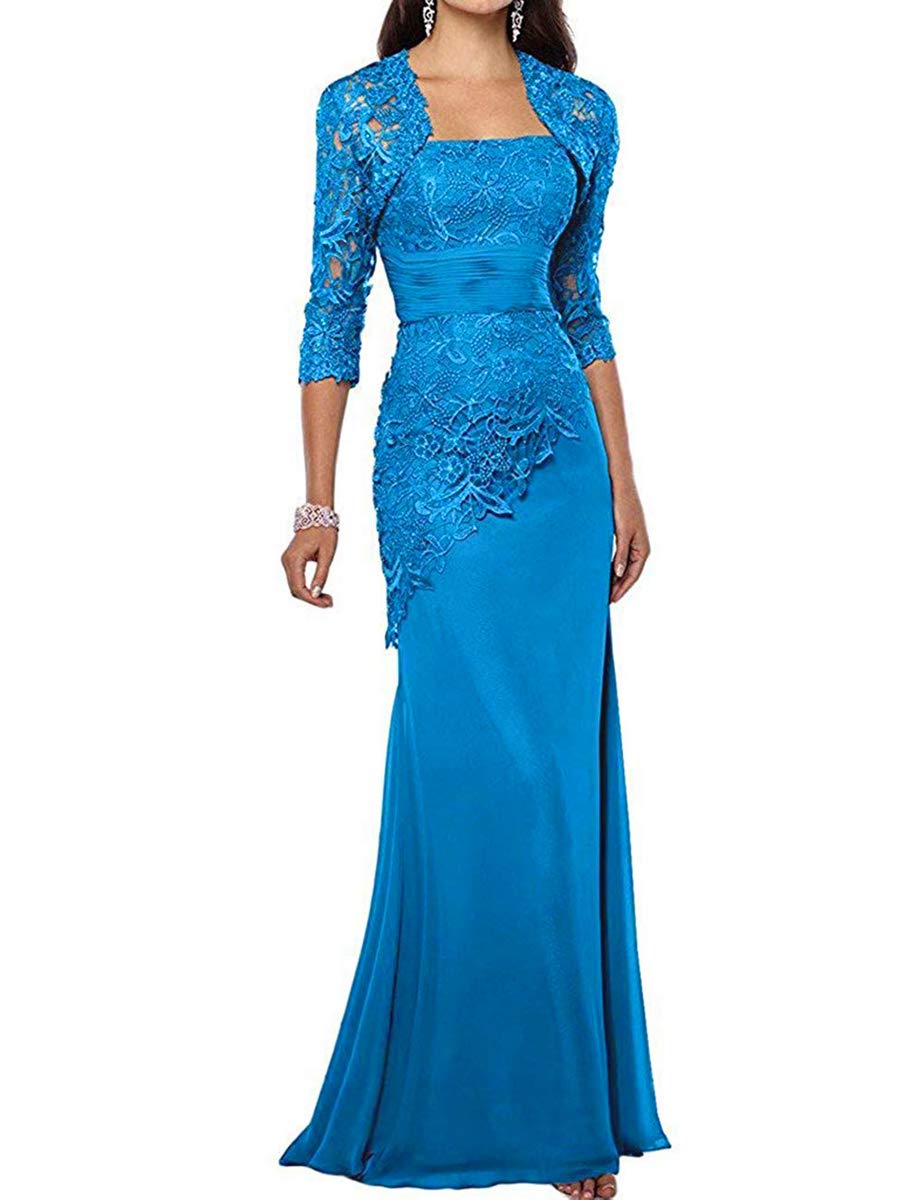Elegant Long Mother of the Bride Dresses with Lace Jacket - 2 Piece Formal Gown Set MM001 for Weddings, Parties & Special Occasions