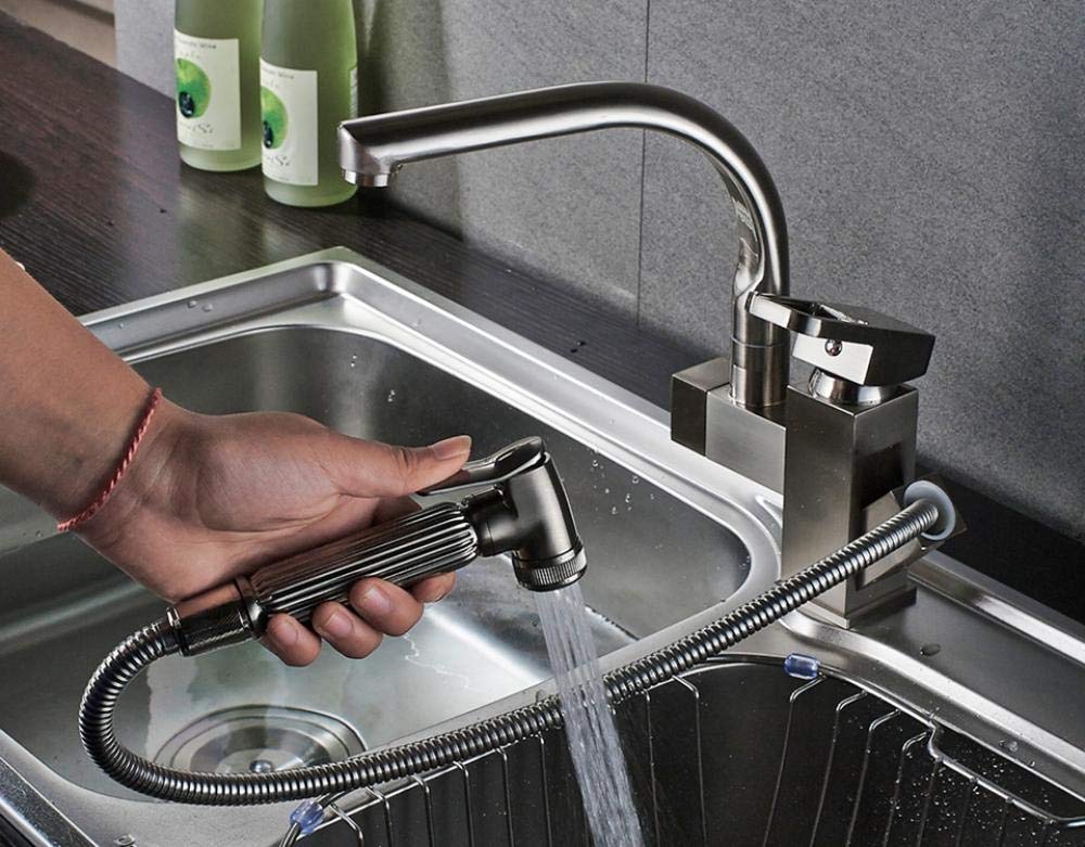 Stainless Steel Pull-Out Kitchen Faucet with Dual Sprayer & Deck Mount - High Arc Vessel Sink Mixer Tap for Modern Kitchens (Perfect for Washing Dishes, Filling Pots & Cleaning Countertops)