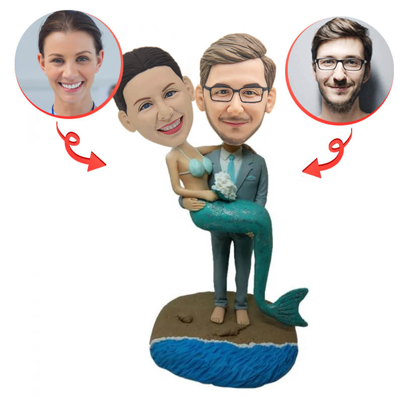 Custom Mermaid Couple Bobblehead - Personalized Anniversary Gift for Couples - Unique Handmade Home Decor for Beach House, Wedding, or Romantic Gifts