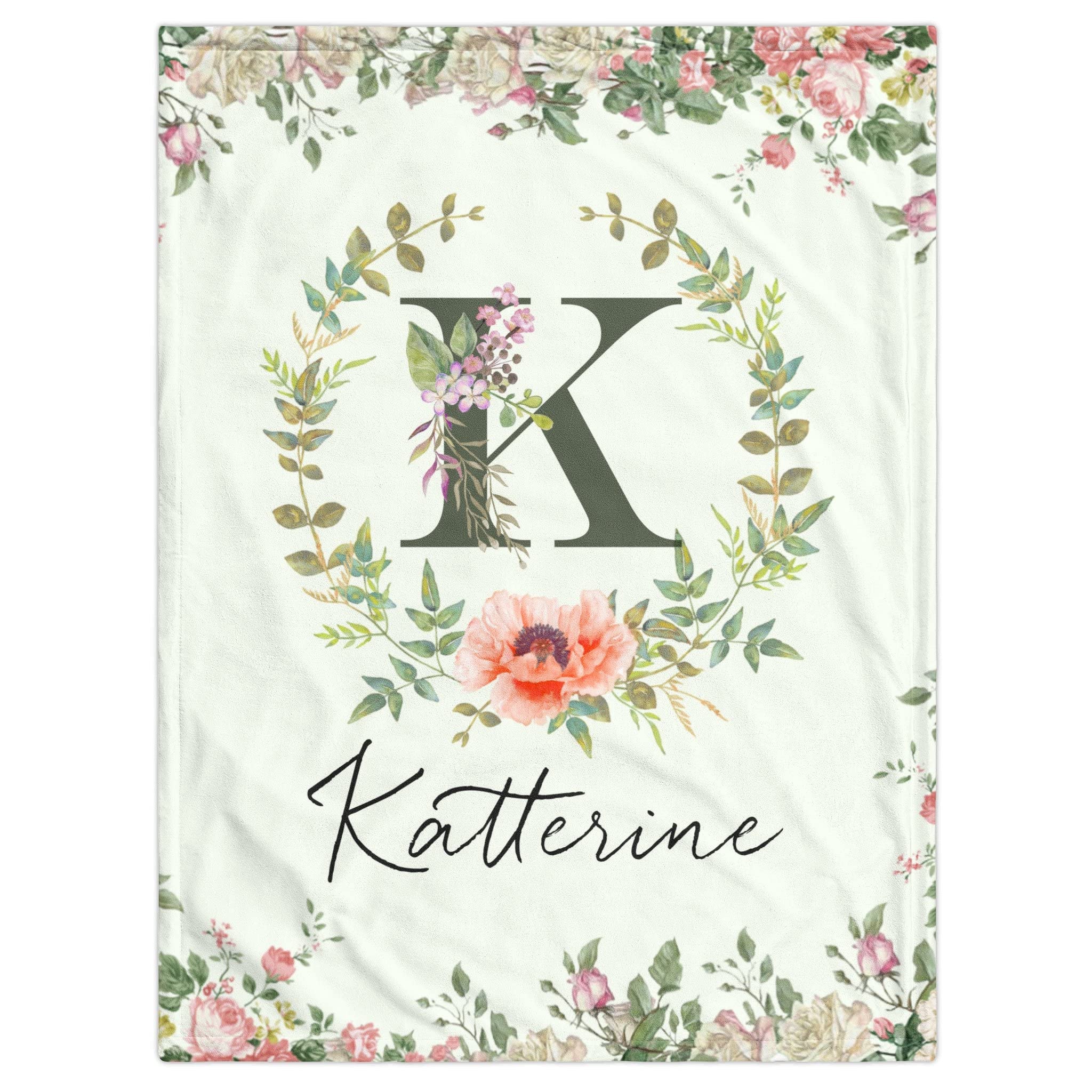 Personalized Baby Blanket with Name - Custom Soft & Comfortable Pink Floral Blanket for Baby Girl, Newborn, Kids - 30