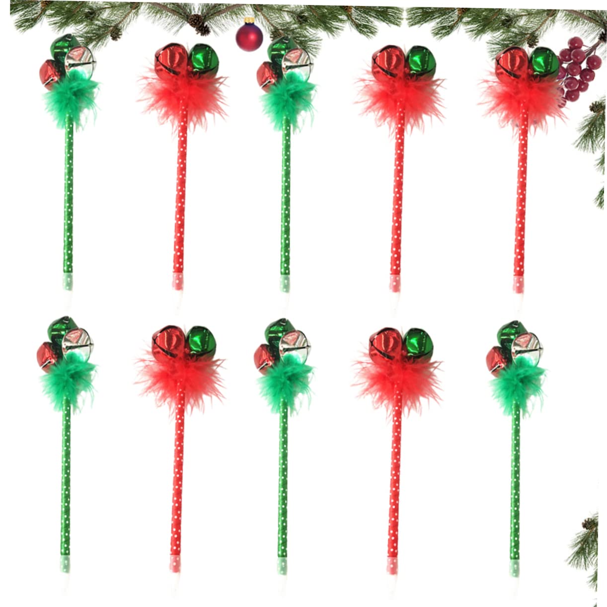 NUOBESTY 3 Sets Christmas Jingle Bell Ballpoint Pens - Festive Red & Green Writing Pens for Kids (30 Pack) - Perfect for Holiday Gift Giving, School Supplies & Creative Writing