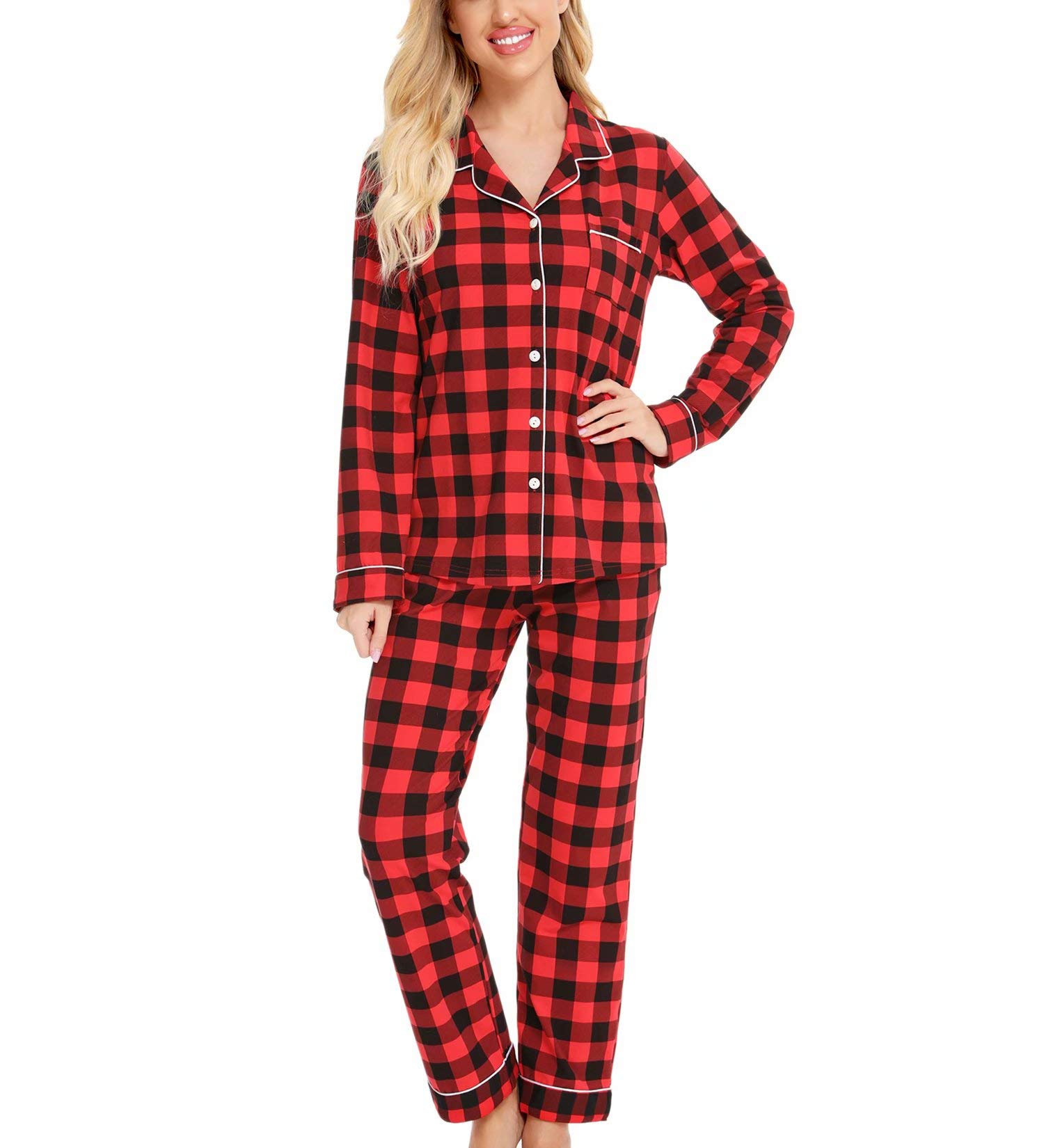 SWOMOG Women's Soft Long Sleeve Pajama Set - Button Down Sleepwear & Lounge PJS for Cozy Nights, Relaxing at Home, and Gift Giving