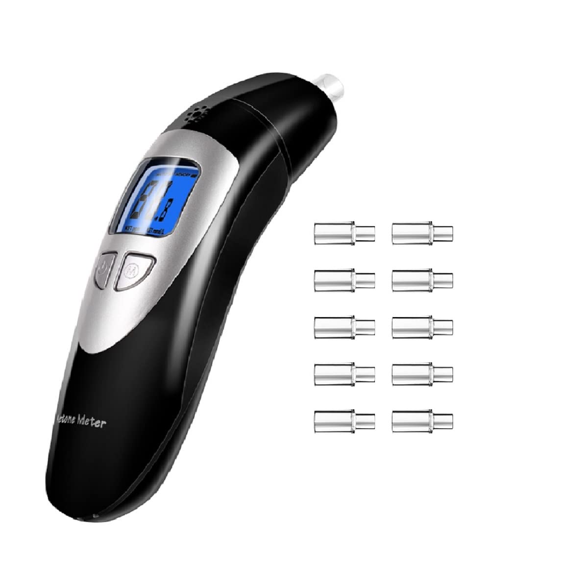 Premium Keto Breath Analyzer for Ketosis Testing - Accurate Ketone Breathalyzer Meter with 10 Disposable Mouthpieces (Black) | Track Ketosis for Weight Loss, Low Carb & Keto Diet Success