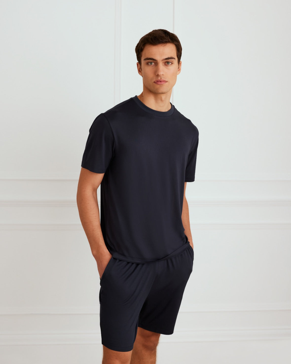 Comfortable Crew Neck Short Sleeve Pajama Set for Women - Soft Sleepwear Lounge Set in Navy Blue | Perfect for Relaxing at Home, Lounging & Sleepwear