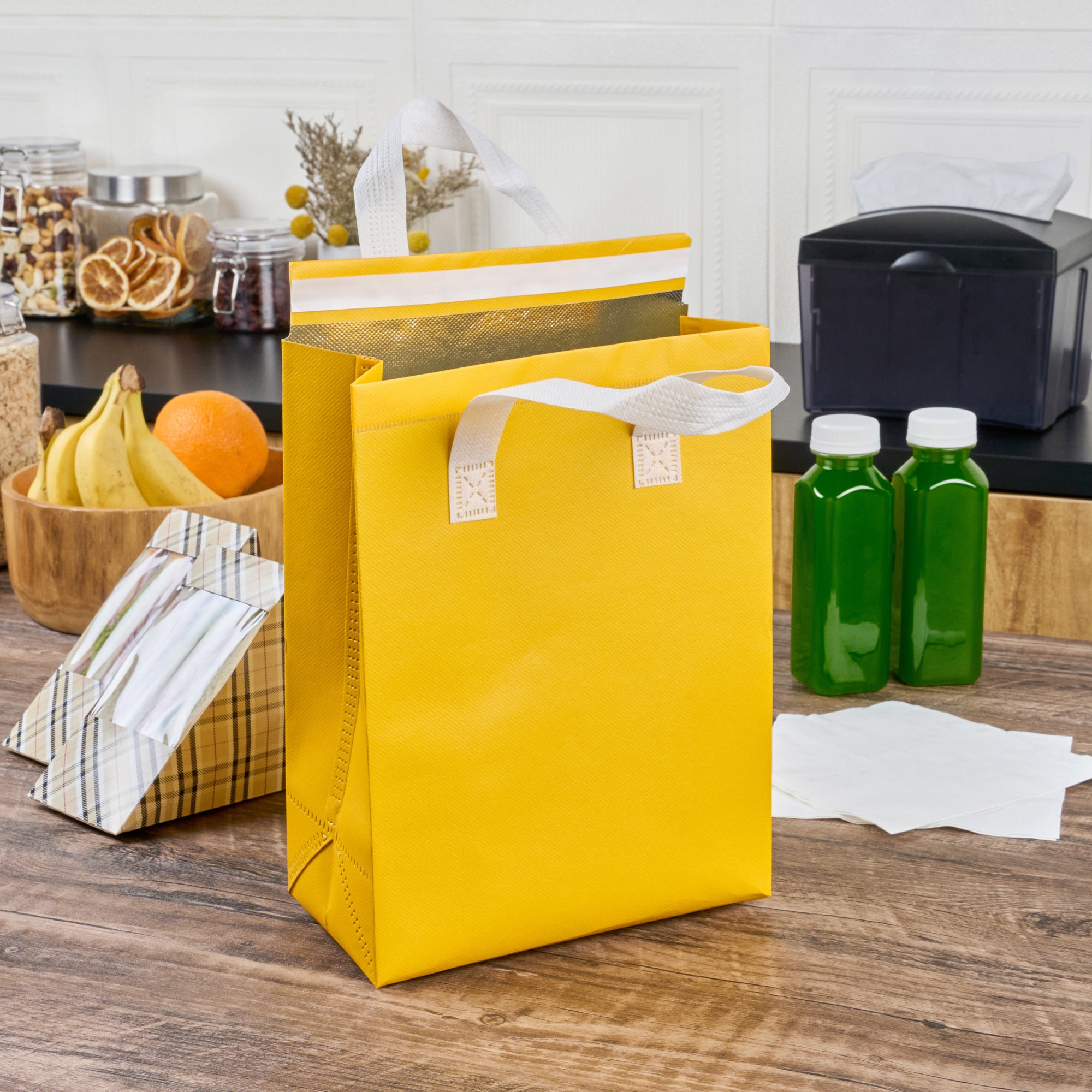 Premium Yellow Insulated Takeout Bags - Tamper Evident Food Delivery Bags (8.25
