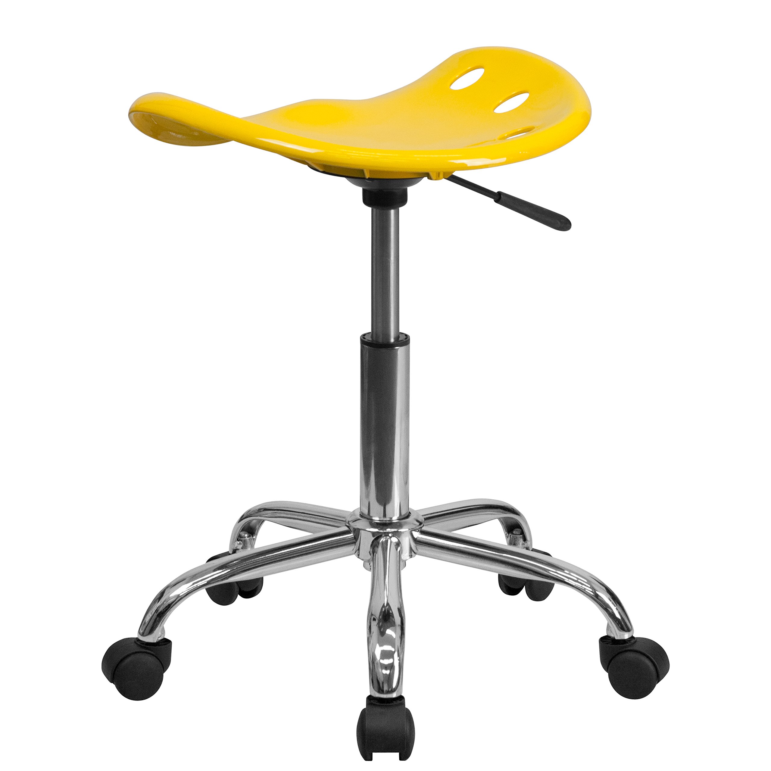 Flash Furniture Taylor Vibrant Yellow Tractor Seat and Chrome Stool - Bar Stool with Backrest for Kitchen Counter, Diner, Pub & Home Decor