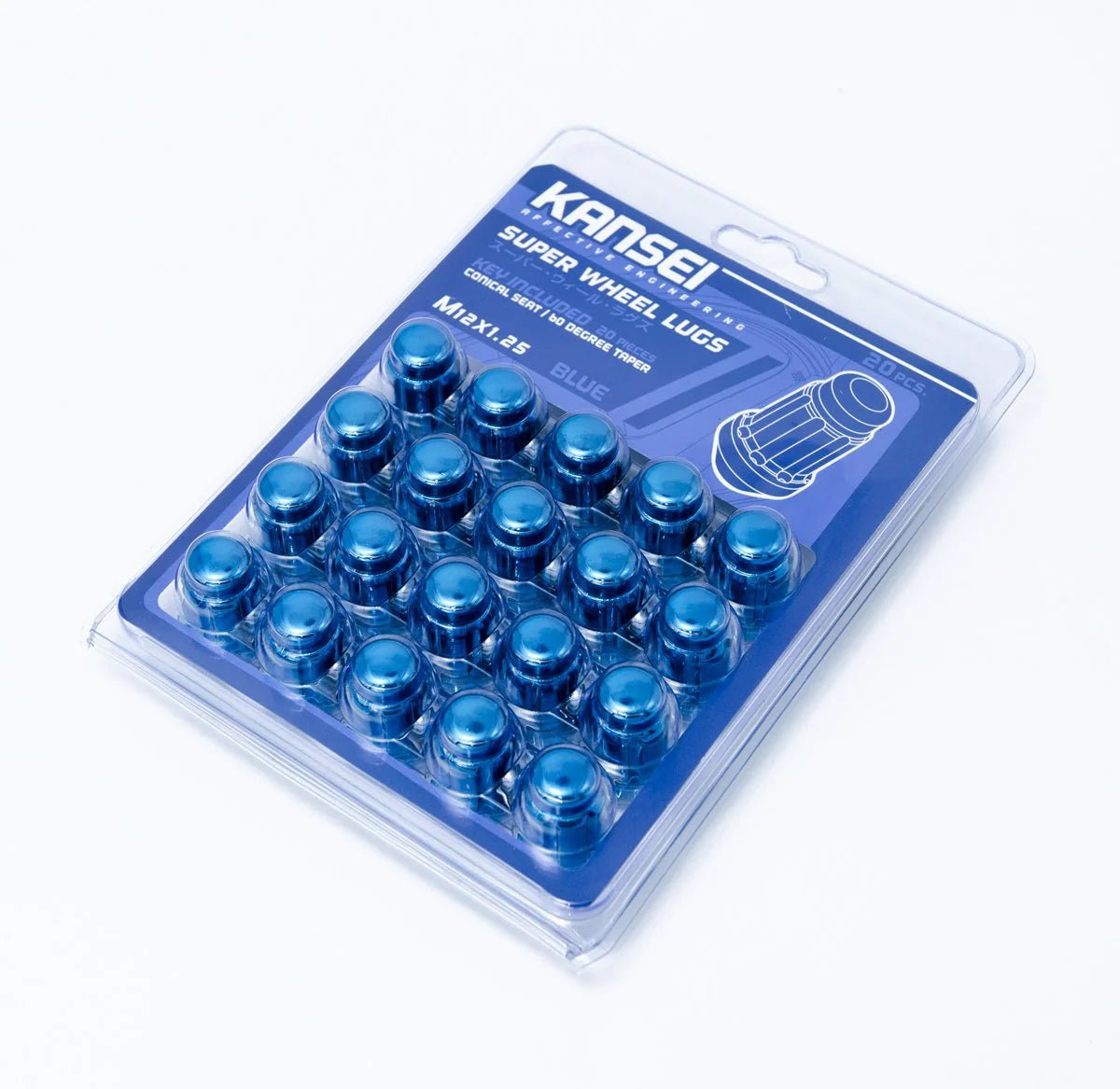 Kansei 12x1.5 Blue Spline Acorn Lug Nuts - Set of 20 for Alloy Wheels | Perfect for Car Customization & Wheel Protection